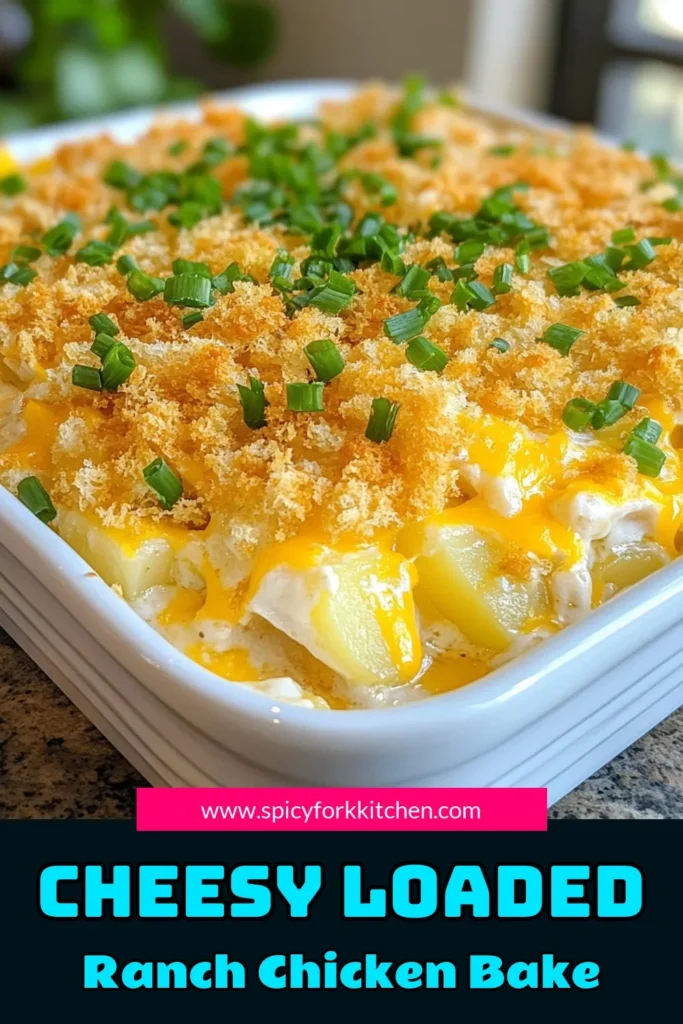 Try this delicious Loaded Potato Ranch Chicken Casserole for a quick and easy dinner recipe! This cheesy potato casserole combines tender shredded chicken with ranch dressing, potatoes, and plenty of cheese for a comforting meal. Perfect for busy weeknights, this ranch chicken casserole is a family favorite that everyone will love. Save this recipe and enjoy a tasty dish tonight! #LoadedPotatoCasserole #RanchChickenCasserole #ShreddedChickenRecipes #EasyDinnerRecipes