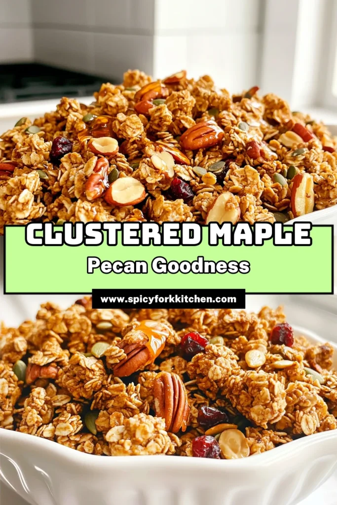 Indulge in the deliciousness of Maple Pecan Granola Clusters! This easy recipe combines rolled oats, crunchy pecans, and a hint of cinnamon, all sweetened with pure maple syrup. Perfect for breakfast or a snack, these clusters are not only tasty but also packed with nutrients. Click through to discover how to make your own delicious granola and bring a healthy treat to your table! #GranolaRecipe #HealthySnacks #MaplePecan #EasyRecipes