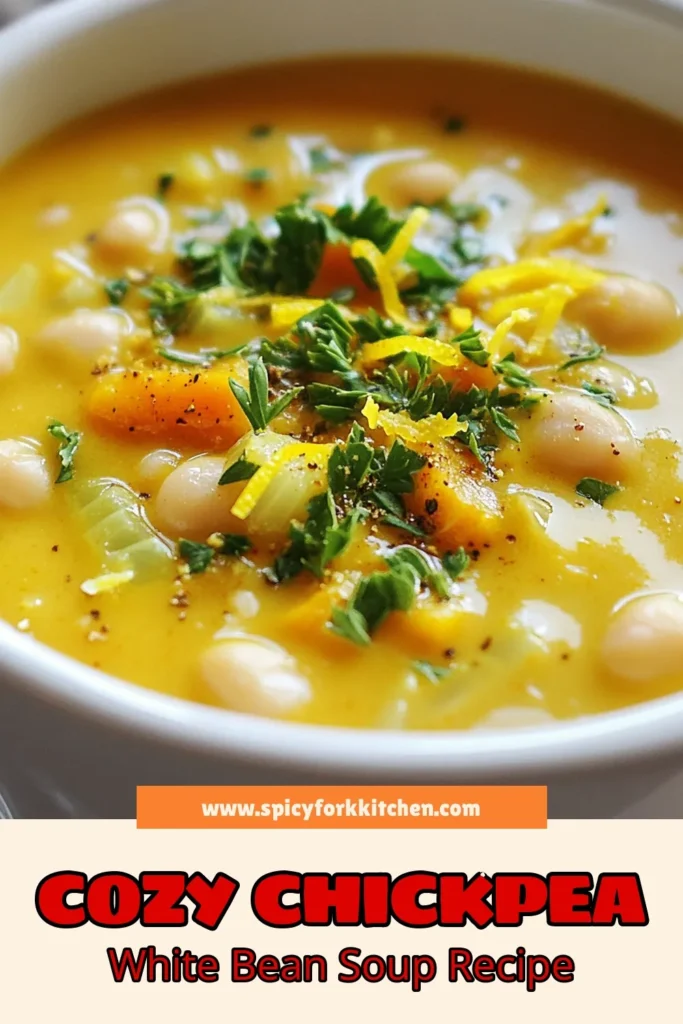 Warm up with this delicious Chickpea White Bean Soup, the ultimate vegan comfort soup that’s perfect for chilly days. This healthy soup recipe combines nourishing chickpeas and white beans with aromatic vegetables and spices, creating a hearty vegetarian bean soup that everyone will love. Ready in just 35 minutes, it’s a quick and satisfying meal. Try this chickpea soup recipe tonight and don’t forget to save for later! #VeganRecipes #HealthySoup #ChickpeaSoup #ComfortFood