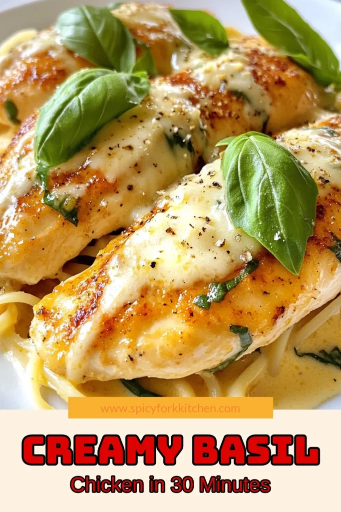 Indulge in this Creamy Basil Chicken, your new go-to Easy Chicken Dinner Recipe! This Garlic Basil Cream Sauce pairs perfectly with juicy chicken and is a breeze to whip up in just 30 minutes. Serve it over pasta or rice for a Quick Pasta or Rice Meal that’s rich in flavor and sure to impress. This Parmesan Chicken Recipe will be a hit at your dinner table! Don’t forget to save and share! #CreamyBasilChicken #EasyDinner #PastaRecipe #WeeknightMeals