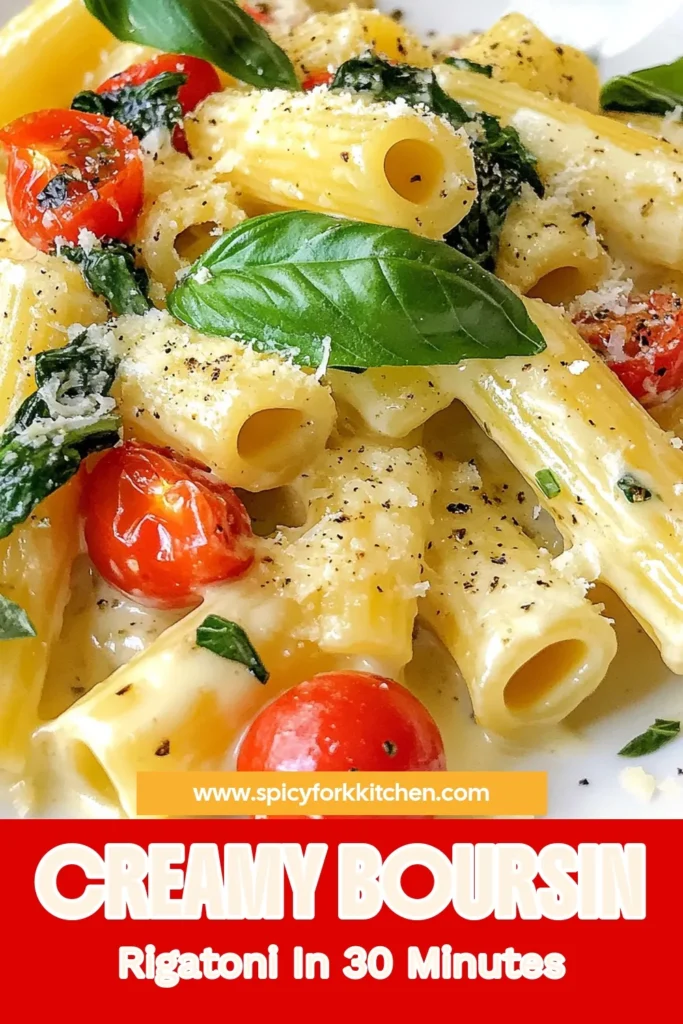 Discover the delicious Boursin rigatoni recipe that transforms your dinner into a creamy pasta dish everyone will love! This easy rigatoni with cheese combines the rich flavors of garlic and herb Boursin cheese, making it the perfect one-pot creamy pasta. Ready in just 30 minutes, it's ideal for busy nights. Try this garlic herb pasta recipe tonight and impress your family! Save this recipe for later! #BoursinRigatoni #CreamyPastaDish #OnePotPasta #EasyDinnerIdeas