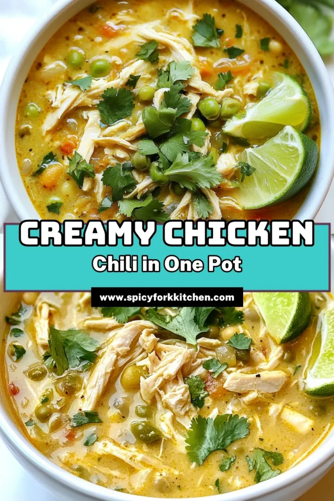 Discover the ultimate creamy white chicken chili with our easy crockpot chicken chili recipe! This healthy white bean chili combines tender chicken, flavorful spices, and can be made dairy-free with coconut cream. Garnished with fresh cilantro and a squeeze of lime, each bowl is a comforting delight. Perfect for meal prep or family dinners, this chili is sure to impress. Save this recipe for a delicious weeknight meal! #CrockpotChili #HealthyChili #DairyFreeRecipe #WhiteChickenChili
