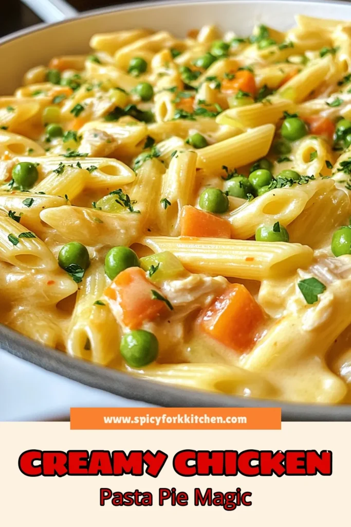 Indulge in this delicious chicken pot pie pasta, a creamy chicken pasta recipe that's perfect for easy family dinners. This one-pot chicken pasta combines tender penne pasta with shredded chicken, fresh veggies, and a rich cream sauce. It's a quick and satisfying dish that will impress everyone at the table. Try making penne chicken pot pie tonight and enjoy a comforting meal in just 30 minutes! Save this recipe for later! #ChickenPotPiePasta #EasyDinnerIdeas #OnePotPasta #CreamyChickenRecipe