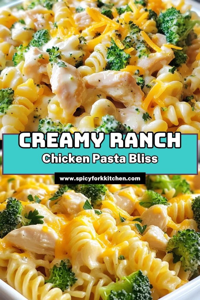 Indulge in this creamy ranch pasta that combines chicken and broccoli for a delightful meal. This easy pasta recipe is perfect for busy nights, featuring tender chicken breasts tossed in a rich, creamy ranch sauce with fusilli pasta and vibrant broccoli florets. Dive into this ranch chicken recipe that's sure to become a family favorite. Save this creamy pasta dish for a delicious dinner tonight! #CreamyRanchPasta #EasyPastaRecipes #ChickenAndBroccoliPasta #RanchChickenRecipe
