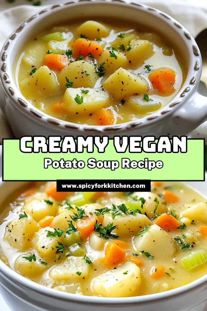 Warm up with this delicious vegan German potato soup that combines comfort and flavor! This creamy vegan potato soup is perfect for chilly days and a must-try for anyone looking for hearty vegan soup recipes. Made with simple ingredients, this easy vegan soup recipe is a plant-based delight that everyone will enjoy. Discover the rich tastes of Germany with every bowl. Save this recipe for a cozy night in! #VeganRecipes #PotatoSoup #PlantBased #HealthyEating