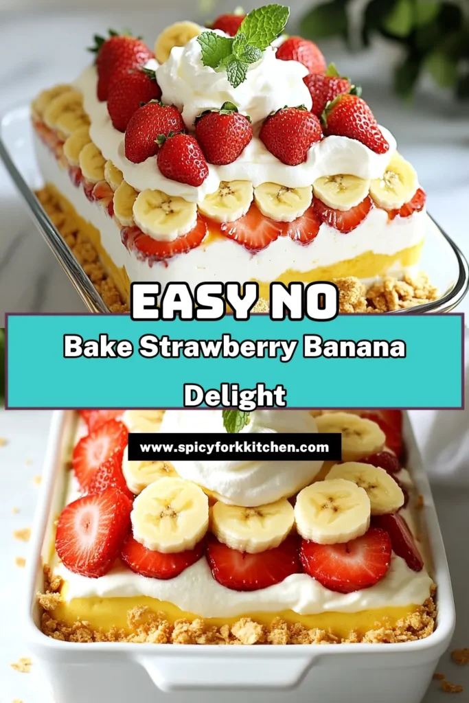 Indulge in this delightful No-Bake Strawberry Banana Pudding—a perfect Easy Strawberry Banana Dessert for any occasion! This Layered Pudding Recipe features creamy vanilla pudding, fresh strawberries, and bananas, all nestled atop crunchy graham cracker pudding cups. Ideal for summer gatherings or a sweet treat at home, these No-Bake Desserts with Fruit are sure to impress. Try it today and elevate your dessert game! #NoBakeDesserts #StrawberryBanana #PuddingRecipe #EasyDesserts