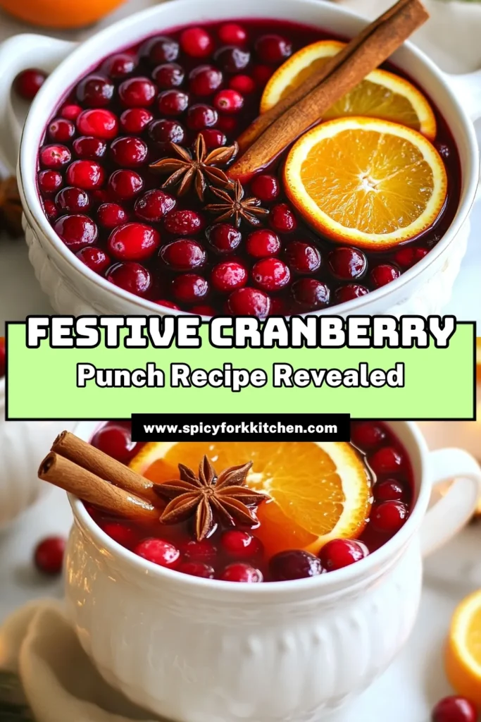 Get into the holiday spirit with this delightful spiced cranberry punch! This warm holiday beverage is perfect for gatherings and a festive drinks non-alcoholic option everyone will love. Using cranberry juice, apple cider, and aromatic spices, this holiday punch recipe is both easy to make and full of flavor. Serve it warm or with a sparkling twist. Perfect for cozy nights! Try it now! #SpicedCranberryPunch #HolidayPunchRecipe #FestiveDrinksNonAlcoholic #CranberryJuiceCocktail