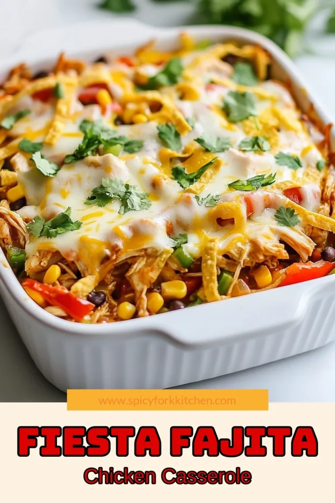 Looking for a delicious and easy chicken dinner? Try this Fajita Chicken Casserole, the perfect mix of comfort food and Mexican flavors! Packed with shredded chicken, bell peppers, black beans, and cheesy goodness, this Mexican casserole is sure to please the whole family. Perfect for busy nights, it’s one of the best chicken casserole recipes out there. Save this comforting dish and make your meal planning easier! #FajitaChickenCasserole #EasyChickenDinner #ComfortFoodRecipes #MexicanCasserole