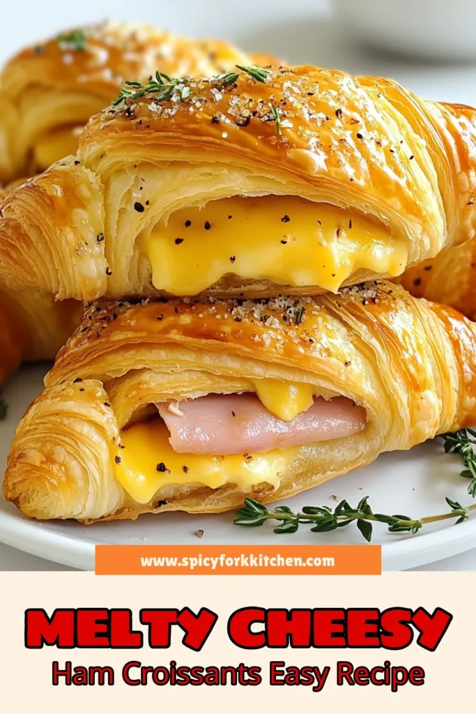 Indulge in these baked ham and cheese croissants, the perfect cheesy ham croissants for your next meal! This Dijon mustard croissant recipe combines layers of thinly sliced ham and Swiss cheese, creating a delightful Swiss cheese ham sandwich. Discover easy croissant filling ideas that will impress your guests. Try this recipe and save it for later! #CheesyHamCroissants #DijonMustard #EasyRecipes #CroissantFillingIdeas