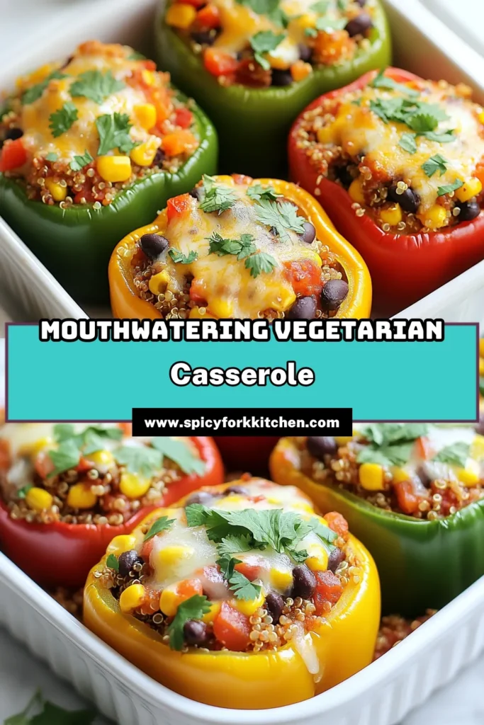 Discover the ultimate vegetarian stuffed pepper casserole that will make mealtime a delight! This healthy casserole recipe features juicy bell peppers stuffed with quinoa, black beans, and corn for a hearty dish that’s perfect for any occasion. Packed with flavor and nutrients, these quinoa stuffed peppers are a must-try. Check out this simple recipe and enjoy a satisfying meal tonight. Save for later! #VegetarianRecipes #HealthyEating #Casserole #BellPeppers