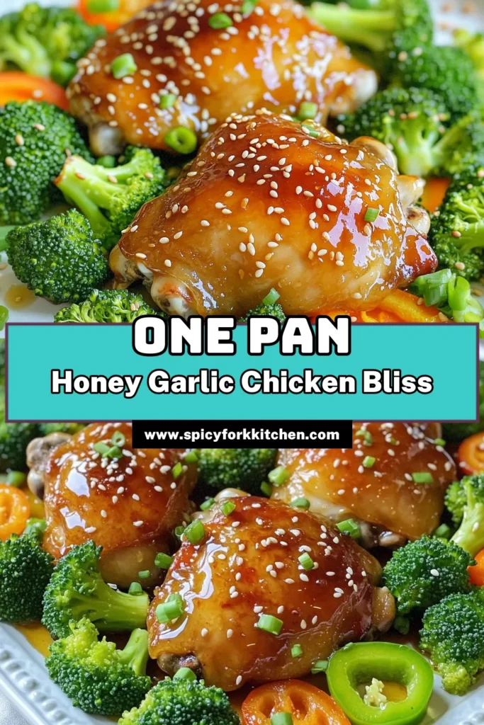 Discover the deliciousness of Sheet Pan Honey Garlic Chicken! This easy recipe blends juicy chicken thighs with vibrant veggies and a mouthwatering honey garlic sauce for a quick weeknight dinner. Perfectly baked in just 30 minutes, it's a one-pan meal your family will love. Click through for the full recipe and bring this tasty dish to your dinner table tonight! #SheetPanDinner #HoneyGarlicChicken #QuickRecipes #HealthyEating