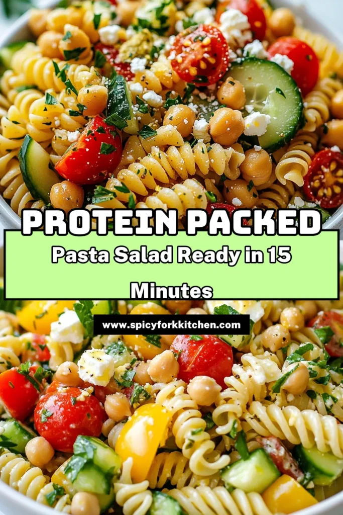 Looking for a nutritious dish? Try this high protein pasta salad packed with wholesome ingredients! This healthy pasta recipe combines whole grain pasta, hearty chickpeas, fresh veggies, and protein-packed sunflower seeds for a deliciously vibrant meal. Perfect for meal prep or a refreshing side dish! Discover the chickpea salad recipe everyone will love and savor the goodness. Click to save and enjoy! #HighProteinPastaSalad #HealthyPastaRecipes #ChickpeaSaladRecipe #WholeGrainPastaSalad