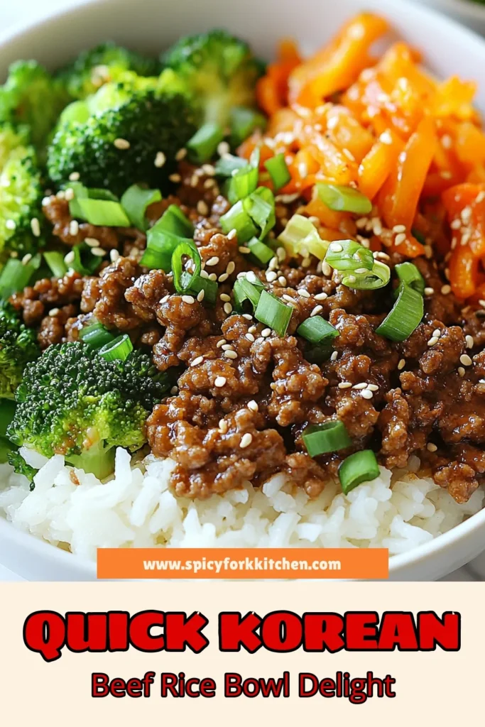 Discover this easy Korean ground beef recipe that transforms dinner in just 25 minutes! This quick Korean dinner features a delicious ground beef and rice bowl topped with vibrant veggies like broccoli and carrots. Perfect for a healthy Korean meal that’s both satisfying and full of flavor. Make it today for a simple yet impressive meal! Save this easy beef bowl recipe for your next dinner inspiration. #KoreanGroundBeef #EasyBeefBowl #HealthyKoreanMeal #QuickKoreanDinner