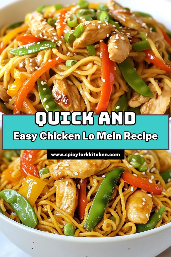 Discover this delicious chicken lo mein recipe that's perfect for a quick weeknight dinner! With easy chicken lo mein steps, you'll create homemade chicken lo mein with stir-fried chicken noodles in just 30 minutes. Packed with flavorful lo mein ingredients like tender chicken, vibrant veggies, and savory sauces, it's a meal your family will love. Save this recipe and enjoy fabulous homemade lo mein tonight! #ChickenLoMein #EasyRecipes #StirFriedNoodles #HomemadeDinner