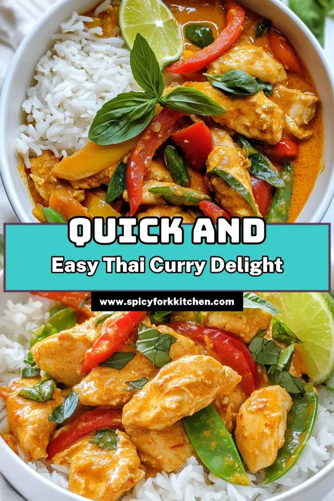 Discover the ultimate quick Thai chicken recipe with this Minute Thai Red Curry Chicken! In just 20 minutes, you can enjoy a delicious coconut milk curry filled with vibrant vegetables and tender chicken. This easy curry with chicken features simple ingredients like red curry paste and fresh basil for an authentic taste. Perfect for busy weeknights, save this recipe for a flavorful dinner any time! #ThaiRedCurryChicken #CoconutMilkCurry #QuickThaiChickenRecipe #EasyCurryWithChicken