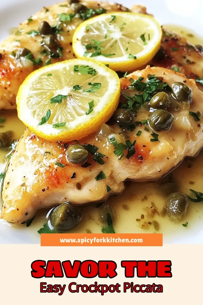Discover the ultimate comfort food with this Crockpot Chicken Piccata! This easy chicken piccata recipe will elevate your slow cooker chicken dinner game. Enjoy tender chicken breasts infused with lemon, garlic, and capers in this delicious lemon garlic chicken recipe. Perfect for busy weeknights! Try this Capers Chicken Piccata now and impress your family. Save and share for your next meal! #CrockpotChickenPiccata #SlowCookerRecipes #ChickenDinner #EasyRecipe