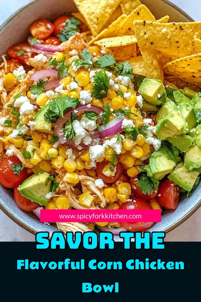Looking for a delicious twist on a summer favorite? Try this Street Corn Chicken Bowl! This chicken and corn recipe combines shredded chicken with fresh corn, creamy avocado, and zesty flavors for a healthy chicken bowl that's perfect for summer. Easy to make and full of flavor, it’s ideal for meal prep too! Enjoy it with a satisfying crunch from tortilla chips. Save this street corn salad recipe for your next meal! #StreetCornChickenBowl #HealthyRecipes #SummerCooking #ChickenRecipe