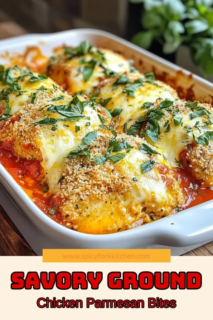 Discover an easy ground chicken parmesan recipe that will become a family favorite! These chicken parmesan patties are simple to make and packed with flavor. Perfect for a baked chicken parmesan dinner, this dish combines juicy ground chicken with Italian seasonings and cheesy goodness. Elevate your meals with this delightful addition from your Italian chicken recipes collection. Try it tonight! Save for later! #GroundChickenParmesan #EasyDinners #ChickenRecipes #ItalianCuisine