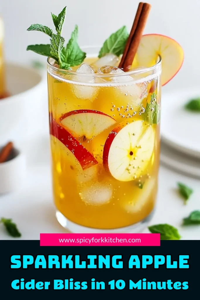 Elevate your gatherings with this refreshing Sparkling Apple Cider Mocktail that's perfect for any occasion! In just 10 minutes, you can whip up this delicious blend of apple cider, sparkling water, and a touch of cinnamon, garnished with fresh apple slices and mint. Click through for the full recipe and make your next event extra special with this delightful drink! #MocktailRecipes #AppleCider #DrinkInspo #PartyDrink