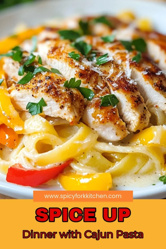 Indulge in this creamy Cajun pasta recipe that's perfect for a Cajun pasta dinner! This easy Cajun chicken recipe features tender fettuccine Cajun chicken tossed in a rich sauce, loaded with vibrant bell peppers and garlic. In just 40 minutes, you can whip up this delightful dish that will impress your family and friends. Save this recipe for your next meal and spice up your dinner rotation! #CajunChickenPasta #EasyDinner #PastaRecipe #CreamyCajunPasta