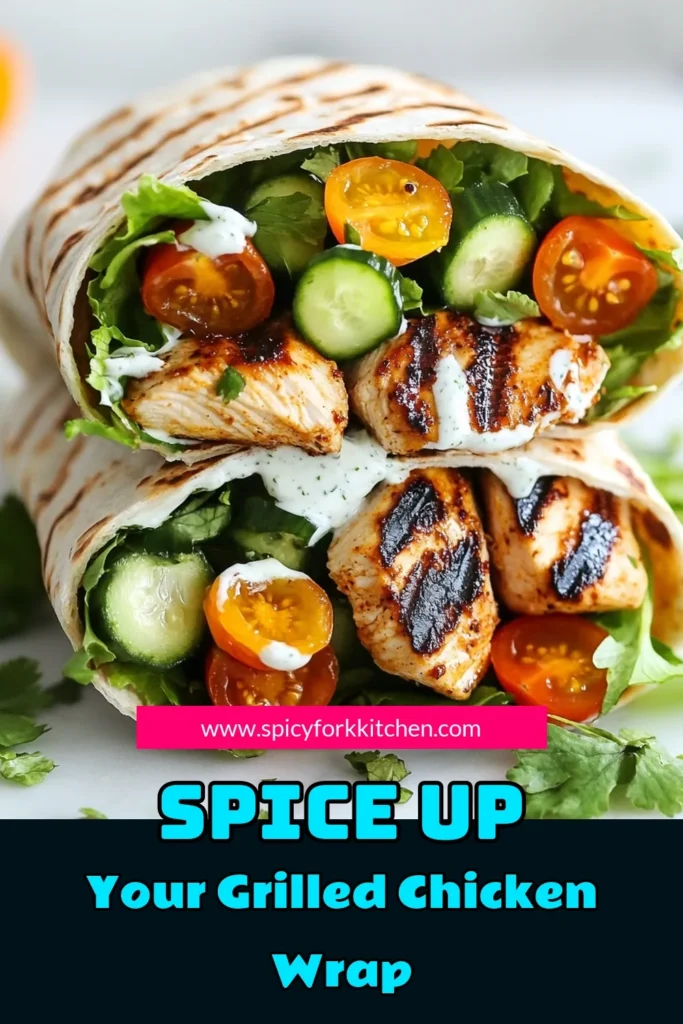 Looking for a delicious and satisfying meal? Try this spicy grilled chicken wrap recipe! Packed with flavor, this healthy chicken wrap features marinated chicken grilled to perfection, nestled in whole wheat tortillas. Add a tangy Greek yogurt dressing for wraps that elevates every bite. Perfect for lunch or dinner, this recipe is easy to prepare and is sure to impress. Save now for a tasty meal later! #SpicyGrilledChickenWrap #HealthyEating #GrilledChicken #MealPrepIdeas