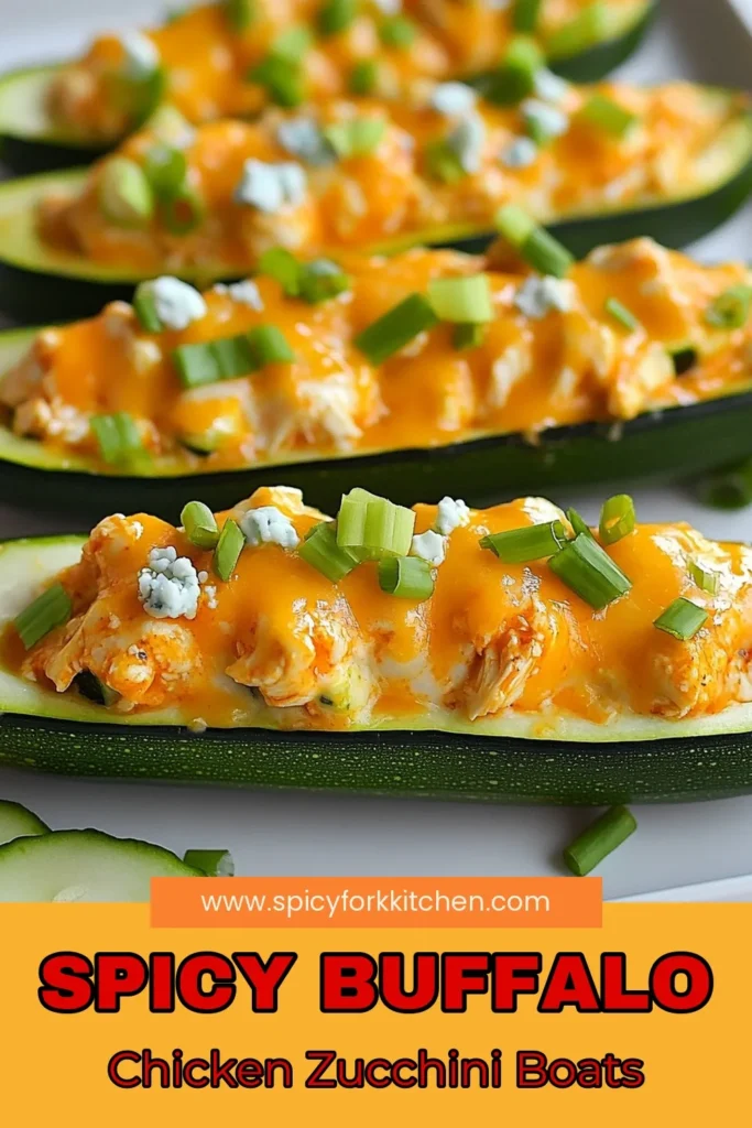 Savor the delicious flavors of Buffalo Chicken Stuffed Zucchini boats with this healthy buffalo chicken recipe! These low-carb stuffed zucchini are a fantastic way to enjoy zucchini recipes with chicken. Easily make this stuffed zucchini recipe for a quick dinner that packs a punch. Ready in just 35 minutes, these tasty Buffalo chicken zucchini boats will be your new go-to meal. Try it now and save for later! #HealthyEating #ZucchiniRecipes #LowCarb #BuffaloChicken