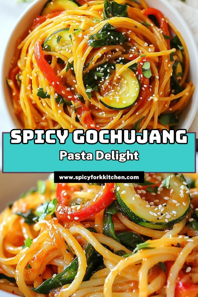 Discover the deliciousness of Spicy Gochujang Pasta, a quick vegetarian pasta dish that's perfect for a weeknight meal! This Korean chili pasta recipe combines buttery spaghetti, vibrant vegetables, and spicy gochujang for a satisfying flavor explosion. Ideal for lovers of Spicy Asian Pasta dishes! Ready in just 30 minutes, it's a must-try! Save this recipe for a tantalizing twist on your dinner plans. #GochujangPasta #KoreanChiliPasta #HealthyRecipes #VegetarianCooking