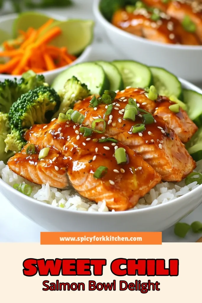 Looking for a delicious and nutritious meal? Try these Sweet Chili Salmon Bowls! This healthy salmon recipe combines perfectly cooked salmon fillets with jasmine rice, fresh veggies, and a delightful sweet chili sauce. It's an easy salmon dinner that's packed with flavor and ready in just 30 minutes! Ideal for a quick dinner recipe and inspired by Asian flavors. Don’t miss out—save this for your busy weeknight meals! #SweetChiliSalmonBowl #HealthySalmonRecipe #EasySalmonDinner #QuickDinnerRecipes