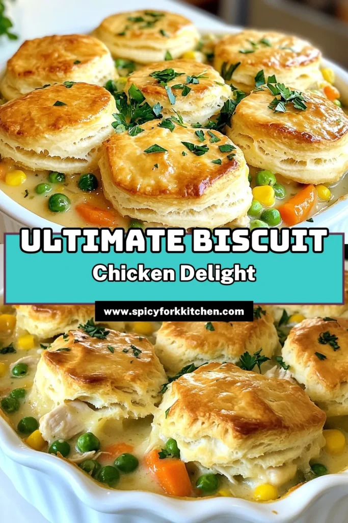 Discover the ultimate comfort food with this Biscuit Chicken Pot Pie. This easy pot pie with biscuits combines creamy chicken and mixed vegetables for a delicious one dish chicken dinner. Perfect for busy nights, our chicken pot pie recipe features a golden biscuit topping that everyone will love. Get ready to impress your family with this hearty meal. Save this recipe for your next dinner! #BiscuitChickenPotPie #EasyPotPie #OneDishDinner #CreamyChickenPotPie