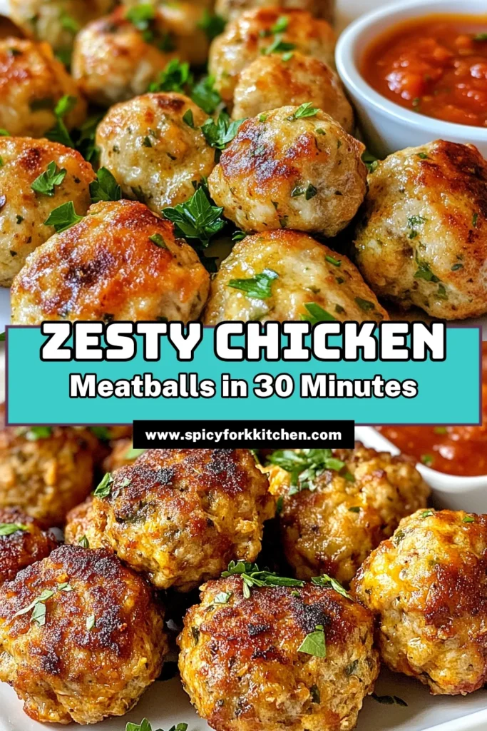 Discover the ultimate zesty meatball recipe with these ground chicken meatballs! This healthy chicken meatballs dish is packed with flavor and easy to make. Perfect for busy weeknights, these baked chicken meatballs are a hit for the whole family. Try this delicious and nutritious option for your next meal! Save this easy ground chicken recipe and delight in every bite. #GroundChickenMeatballs #HealthyChickenMeatballs #EasyGroundChickenRecipes #BakedChickenMeatballs