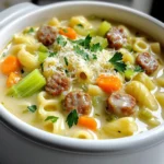 - 1 pound Italian sausage - 1 medium onion - 2 cloves garlic - 2 carrots - 2 celery stalks - 6 cups chicken broth - 1 can diced tomatoes - 1 cup ditalini pasta - 1 cup heavy cream - 1 cup grated Parmesan cheese - 2 teaspoons Italian seasoning - Salt and pepper - Fresh parsley for garnish Gather your ingredients before you start. This makes cooking easier and more fun. I like to use Italian sausage because it adds great flavor. You can choose mild or spicy, based on your taste. Chopping the onion, garlic, carrots, and celery gives the soup a nice base. The chicken broth adds depth to the dish. It brings all the flavors together. Diced tomatoes add a touch of sweetness and acidity. And don't forget the ditalini pasta! It’s the perfect shape for this soup. Heavy cream makes the soup rich and smooth. Parmesan cheese gives it a salty kick. Italian seasoning adds warmth and depth. Always taste your soup as you go, and adjust salt and pepper to your liking. Finally, fresh parsley adds color and brightness. It makes your soup look lovely when served. Enjoy the process of gathering and preparing these ingredients! To start, heat a large pot over medium heat. Add 1 pound of Italian sausage. Cook the sausage for 5 to 7 minutes. Use a spoon to break it up. You want it fully brown. Once cooked, remove the sausage with a slotted spoon. Set it aside for later. In the same pot, add the chopped onion, minced garlic, diced carrots, and diced celery. Sauté these veggies for about 5 minutes. Stir them often until they become soft. This adds great flavor to your soup. Next, pour in 6 cups of chicken broth. Add one can of diced tomatoes, including the juice. Bring this mixture to a boil. Once boiling, add 1 cup of ditalini pasta. Cook it according to the package instructions, usually 8 to 10 minutes until it's al dente. When the pasta is ready, reduce the heat to low. Stir in 1 cup of heavy cream and the cooked sausage. Next, add 1 cup of grated Parmesan cheese and 2 teaspoons of Italian seasoning. Stir until the cheese melts and the soup is creamy. Season with salt and pepper to taste. Let the soup simmer for another 5 minutes, stirring occasionally. - Choosing the right sausage: Use Italian sausage for great flavor. You can pick mild or spicy based on your taste. Spicy sausage adds a kick, while mild keeps it gentle. Either way, it gives the soup a rich base. - Adjusting the creaminess level: Want a creamier soup? Add more heavy cream. Start with half a cup and taste. You can also mix in a bit of milk for a lighter touch. If you prefer less cream, cut back and add more broth. - Serving suggestions: Serve the soup hot in bowls. It looks great with some extra Parmesan sprinkled on top. You can also pair it with crusty bread for dipping. This makes it a filling meal. - Garnishing ideas: Fresh parsley adds color and flavor. Chop it finely and sprinkle it on the soup just before serving. You can also add a drizzle of olive oil for extra richness and shine. - Overcooking the pasta: Keep an eye on the ditalini pasta. Cook it only until al dente. If you overcook it, it becomes mushy. This will ruin the texture of your soup. - Not seasoning properly: Don't skip the salt and pepper. Taste the soup before serving. Adjust the seasonings until you are happy. This step is key for a tasty dish. {{image_2}} You can change the pasta type in this soup. Bowtie, elbow, or even whole grain pasta work well. They all add a unique twist to your dish. If you want a lighter option, ground turkey or chicken can replace the sausage. It still keeps the flavor but cuts down on fat. Adding greens like spinach or kale brightens the soup. They add a pop of color and nutrients. You can mix in fresh herbs like basil or thyme for more flavor. These herbs lift the dish and make each bite special. If you need gluten-free options, choose gluten-free pasta. Many brands offer great alternatives that cook up nicely. For dairy-free choices, try coconut milk instead of heavy cream. It gives a nice taste without the dairy. To store leftovers of your creamy Parmesan sausage ditalini soup, let it cool first. Use airtight containers to keep it fresh. This soup stays good in the fridge for about three to four days. Always check for any signs of spoilage before eating. If you want to freeze your soup, it is best to do this right after it cools. Pour the soup into freezer-safe containers, leaving some space at the top for expansion. Your creamy soup can last in the freezer for up to three months. When it's time to enjoy again, thaw it in the fridge overnight. To reheat, warm it on the stove over low heat. Stir often to keep it creamy. You might need to add a splash of broth or cream to regain the original texture. To thicken this soup, you have a few great options. You can add more ditalini pasta. Cooking it a bit longer will help absorb some liquid. Another way is to mix a bit of cornstarch with cold water and stir it in. Finally, you can let the soup simmer longer. This will reduce the liquid and create a thicker texture. Yes, you can make this soup in advance! Cook the soup as directed, but stop before adding the heavy cream and cheese. Let it cool and store it in the fridge. When you are ready to serve, heat it up and add the cream and cheese. This keeps the soup creamy and fresh. This soup pairs well with crusty bread or a fresh salad. A side of garlic bread is also a hit! You might enjoy a simple green salad with a light vinaigrette to balance the meal. These sides complement the rich flavors of the soup. To add heat, you can use spicy Italian sausage instead of mild. You might also add red pepper flakes or diced jalapeños. Another option is to toss in some hot sauce while cooking. Start with a little and taste as you go to find your perfect spice level. You can use low-fat milk, but the soup will be less creamy. The texture may not be as rich. If you want to keep some creaminess, try mixing low-fat milk with a bit of cream. This will give you a nice balance without losing too much flavor or richness. This blog post shared a simple and tasty recipe for Creamy Parmesan Sausage Ditalini Soup. We covered every step, from cooking the sausage to serving ideas. I also shared tips to avoid common mistakes and make the soup your own. Remember to store your leftovers properly to keep them fresh. Whether you want to enjoy a cozy meal or impress guests, this soup fits the bill. It's easy to adapt and always satisfying. Give it a try and enjoy the warmth it brings to your table.