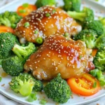 - 4 chicken thighs, bone-in and skin-on - 1 cup broccoli florets - 1 cup baby carrots, halved - 1 bell pepper, sliced (any color) Chicken thighs give this dish richness and flavor. I love using bone-in and skin-on thighs for extra juiciness. The skin crisps up in the oven, adding great texture. Pair them with vibrant veggies like broccoli, baby carrots, and bell pepper. These add color and nutrients. Plus, they cook nicely alongside the chicken. - 1/4 cup honey - 4 cloves garlic, minced - 2 tablespoons soy sauce (reduced sodium for a healthier option) - 1 tablespoon apple cider vinegar - 1 teaspoon fresh ginger, grated - 1/2 teaspoon sesame oil (optional) The honey garlic sauce is the star here. It brings sweet and savory notes together. Honey adds sweetness while garlic provides depth. I use soy sauce for umami, and apple cider vinegar adds a tangy kick. Fresh ginger enhances the flavor. If you want, sesame oil gives a nice finish, but it’s not a must. - Sesame seeds - Green onions For a finishing touch, use sesame seeds and chopped green onions. They add crunch and a pop of freshness. These garnishes make the dish look stunning on the table. They also enhance the flavor, making every bite even better. 1. Preheat your oven to 400°F (200°C). This helps cook the chicken right. 2. Line a large baking sheet with parchment paper. It makes cleanup easy. 3. In a small bowl, whisk together the honey, minced garlic, soy sauce, apple cider vinegar, grated ginger, and sesame oil. Mix until smooth and set this sauce aside. 1. Place the chicken thighs on one side of the baking sheet. Drizzle them with olive oil. 2. Season the chicken with salt and pepper. This adds flavor. 3. On the other side of the baking sheet, arrange the broccoli, baby carrots, and bell pepper. Drizzle with olive oil and season with salt and pepper. 4. Pour the honey garlic sauce over the chicken. Make sure every piece gets coated. Save a little sauce for later. 1. Bake in the preheated oven for 25-30 minutes. The chicken should reach 165°F (75°C) when done. The veggies should be tender. 2. Halfway through, toss the vegetables. This ensures even cooking. 3. Once the chicken is cooked, remove it from the oven. Let it rest for a few minutes. 4. Drizzle the reserved honey garlic sauce over the chicken and veggies for extra flavor. Enjoy! To ensure even cooking, space the chicken thighs and veggies nicely on the sheet pan. This allows heat to flow around them. Halfway through the baking, toss the veggies gently. This helps them cook uniformly. To check chicken doneness, use a meat thermometer. The chicken should reach 165°F (75°C). If you don’t have a thermometer, cut into the thickest part. The meat should look white, not pink. You can adjust the sweetness by adding or reducing honey. If you want more spice, add red pepper flakes or a dash of hot sauce. For soy sauce, try coconut aminos or tamari for a gluten-free option. You can also use teriyaki sauce for a different flavor. A sturdy, rimmed baking sheet works best for this dish. It holds the juices well and prevents spills. Using parchment paper is key for easy cleanup. It also helps the chicken and veggies crisp up nicely. Plus, it stops food from sticking to the pan. {{image_2}} You can change up the veggies. Try zucchini, asparagus, or even sweet potatoes. Each choice gives a new taste. If you want to swap the chicken thighs, use chicken breast. Breasts cook faster, so check for doneness sooner. Want to boost flavor? Add spices or herbs. Consider paprika, thyme, or rosemary. They add warmth and depth. For a spicy kick, toss in red pepper flakes or a splash of hot sauce. This gives your dish a nice heat without overpowering it. Pair your meal with rice or grains like quinoa. They soak up the sauce well. For a fun twist, serve the chicken in wraps or lettuce cups. You could also add a side salad for crunch and freshness. To store leftovers, let the dish cool first. Place the chicken and veggies in an airtight container. You can keep them in the fridge for up to four days. When you reheat, use the oven or a microwave. If using an oven, set it to 350°F (175°C). Heat for about 15 minutes or until warm. For a microwave, heat in 1-minute bursts until hot. If you want to freeze this dish, let it cool fully. Use a freezer-safe container or heavy-duty freezer bags. Make sure to remove as much air as possible. You can freeze it for up to three months. When you’re ready to eat, thaw it in the fridge overnight. For a quick thaw, place the sealed bag in cold water for an hour. In the fridge, your leftovers last about four days. In the freezer, you can keep them for around three months. Always check for signs of spoilage before eating. If it smells off or looks strange, it’s better to toss it. Can I use boneless chicken thighs? Yes, you can use boneless chicken thighs. They will cook faster. You might want to check the chicken earlier to avoid overcooking. What can I use instead of honey? If you need a substitute for honey, try maple syrup or agave nectar. Both will give a nice sweetness. Adjust the amount based on your taste. Can I cook this on the grill? Absolutely! You can grill the chicken and veggies. Just marinate them in the honey garlic sauce first. Cook on medium heat until the chicken is done, about 6-7 minutes per side. Is there a vegetarian option? Yes, you can make a vegetarian version. Use tofu or tempeh instead of chicken. Coat them in the same honey garlic sauce and roast with the veggies. Is this recipe gluten-free? The recipe is not gluten-free because it contains soy sauce. You can use a gluten-free soy sauce to make it suitable for a gluten-free diet. What’s the calorie count per serving? Each serving of this dish has about 350 calories. This can vary based on the amount of sauce and veggies you use. This dish combines simple ingredients like chicken thighs and fresh vegetables with a tasty honey garlic sauce. You learned how to prepare, bake, and even store leftovers. We also explored different cooking tips and ingredient swaps to suit your taste. Incorporate your favorite flavors and experiment with this recipe. Cooking is fun, and everyone can enjoy a delicious meal. Now, you have the tools to get started. Happy cooking!