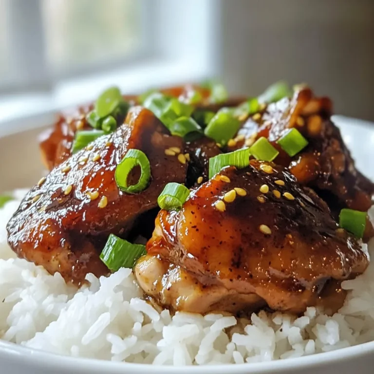To make this tasty dish, you need a few key items. Here’s what you’ll need: - 2 lbs boneless, skinless chicken thighs - 1/2 cup soy sauce - 1/4 cup pure maple syrup - 1 tablespoon fresh ginger, grated - 4 cloves garlic, minced - 1/4 cup apple cider vinegar - 1 teaspoon sesame oil - 1/2 teaspoon black pepper - 1 teaspoon onion powder These ingredients come together to create a sweet and savory flavor. The chicken thighs are juicy and tender. The soy sauce adds saltiness, while the maple syrup brings sweet depth. Ginger and garlic give it a warm kick. If you want to spice things up, consider adding these optional ingredients: - 1 teaspoon crushed red pepper flakes (for heat) - 2 green onions, sliced (for garnish) These additions can make your bourbon chicken even more exciting. The red pepper flakes add a nice kick, while the green onions brighten up the dish. When it’s time to serve, you have tasty options. Spoon the chicken and sauce over cooked rice or quinoa. This pairing soaks up the flavors and makes the meal filling. You can also sprinkle sliced green onions on top for a fresh touch. Serve with a side of steamed veggies for a balanced plate. {{ingredient_image_1}} To start, gather a medium bowl. In this bowl, mix together the soy sauce, maple syrup, grated ginger, minced garlic, apple cider vinegar, sesame oil, black pepper, onion powder, and optional red pepper flakes. Whisk these ingredients well until they blend into a smooth sauce. This marinade is key. It adds rich, sweet, and savory flavors to the chicken. Next, take your boneless, skinless chicken thighs and place them in the crock pot. This is where the magic happens! Pour your freshly made marinade over the chicken, ensuring each piece is coated. Use a spoon to make sure all the chicken is covered. This helps the flavors soak in during cooking. Now, it's time to cook! Cover the crock pot and set it to cook on low for 6 to 8 hours. If you’re in a hurry, you can set it to high for 3 to 4 hours. The chicken is done when it becomes tender and shreds easily with a fork. About 30 minutes before serving, use two forks to shred the chicken right in the pot. Stir the shreds back into the sauce for extra flavor. If the sauce seems thin, leave the lid off and cook on high for the last 30 minutes. This helps thicken the sauce nicely. When you’re ready to serve, spoon the chicken and sauce over cooked rice or quinoa. Garnish with sliced green onions for a fresh touch. Enjoy your flavorful family delight! To shred chicken, wait until it cooks fully. Use two forks to pull apart the meat. Start at the thicker end and work your way to the thinner parts. Shredding works best when the chicken is hot. If you find it tough, let it cook longer. You want it tender and easy to pull apart. If your sauce is too thin, remove the lid and cook on high. This helps steam escape and thickens the sauce. Stir it a bit every 10 minutes. If it’s still not thick enough, you can mix a cornstarch slurry. Just combine one tablespoon of cornstarch with two tablespoons of cold water. Stir this into the sauce, and let it cook for a few minutes. To boost the flavor, add more ginger or garlic. You can also try using honey instead of maple syrup for a different taste. If you like heat, increase the crushed red pepper flakes. Fresh herbs like cilantro or basil can brighten the dish. Taste the sauce before serving and adjust seasoning with salt or pepper. Pro Tips Marinating Time: For deeper flavor, marinate the chicken for at least 1 hour or overnight in the refrigerator. Thickening the Sauce: If you prefer a thicker sauce, mix 1 tablespoon of cornstarch with 2 tablespoons of water and stir it into the sauce during the last 30 minutes of cooking. Spice Level: Adjust the crushed red pepper flakes according to your heat preference. Start with less if you're unsure! Serving Suggestions: This dish pairs wonderfully with steamed broccoli or a fresh salad for added nutrition and color. {{image_2}} You can add veggies to your bourbon chicken for more color and taste. Try adding bell peppers, carrots, or snap peas. These veggies cook well in the crock pot. Chop them into bite-sized pieces. Mix them in with the chicken before you pour in the sauce. The vegetables will soak up the flavors and add nutrition to your meal. Want a kick? You can spice up your bourbon chicken. Just add more crushed red pepper flakes. Start with one teaspoon and adjust to your taste. If you love heat, add some diced jalapeños. They bring a fresh flavor and lots of spice. Mix the spices into the marinade for a bold taste. Your family will love this spicy twist! While rice is classic, try other grains too! Quinoa is a great choice. It’s high in protein and has a nice texture. You could also use farro or barley. These grains will soak up the sauce and make your meal heartier. Cook them according to the package directions. Serve the bourbon chicken on top for a filling dish. Storing leftovers is easy. First, let the bourbon chicken cool down. Then, place it in an airtight container. Make sure to store it in the fridge. It will stay fresh for up to three days. If you want to keep it longer, consider freezing. Reheating is simple and quick. You can use the microwave, stovetop, or oven. If using the microwave, put the chicken in a bowl. Add a splash of water to keep it moist. Heat it for one to two minutes. Stir halfway through to warm it evenly. If you choose the stovetop, warm it in a pan over low heat. Stir until hot. For the oven, cover the chicken with foil and heat at 350°F for about 10-15 minutes. Freezing is a great way to save leftovers. Use a freezer-safe container or a zip-top bag. Make sure to remove as much air as possible. Label the bag with the date. Bourbon chicken can last up to three months in the freezer. To use it later, thaw in the fridge overnight. Then, reheat as mentioned above. Enjoy your meal anytime! Yes, you can use chicken breasts. They cook well, but they may dry out faster. Thighs stay juicier due to more fat. If using breasts, check for doneness sooner. Cook for about 4-6 hours on low or 2-3 hours on high. This keeps them tender and moist. Each slow cooker is unique. Some cook hotter or cooler than others. If your cooker runs hot, start checking your chicken at the lower end of the time. For cookers that run cool, add an extra hour. The chicken should shred easily when done. Crock Pot Bourbon Chicken pairs great with cooked rice or quinoa. The sauce soaks into the grains well. You can also add steamed veggies for color and nutrition. Broccoli or green beans work nicely. Top with sliced green onions for a fresh touch. Crock Pot Bourbon Chicken blends easy steps with tasty flavors. You learned about key ingredients and how to prepare the dish. I shared tips for perfecting your chicken and enhancing flavors. Consider the variations to keep meals fun and interesting. Lastly, I covered smart storage and reheating methods. Enjoy experimenting with this recipe and make it your own! Your kitchen will fill with delightful aromas, making mealtime special.
