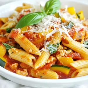 To make my Ground Turkey Pasta, gather these simple ingredients: - 1 pound ground turkey - 8 ounces whole wheat pasta (penne or fusilli) - 2 tablespoons olive oil - 1 small onion, diced - 3 cloves garlic, minced - 1 bell pepper (any color), diced - 1 zucchini, diced - 1 teaspoon Italian seasoning - 1/2 teaspoon red pepper flakes (optional) - 1 can (14.5 oz) crushed tomatoes - 1 cup low-sodium chicken broth - Salt and pepper to taste - 1/2 cup grated Parmesan cheese - Fresh basil leaves for garnish These ingredients come together to create a dish that is both tasty and filling. The ground turkey provides a lean protein option, while the whole wheat pasta adds fiber. Use fresh veggies like onions, garlic, bell peppers, and zucchini for color and flavor. The Italian seasoning and red pepper flakes give it a nice kick. The crushed tomatoes and chicken broth form a rich sauce that brings everything together. Don't forget the Parmesan cheese! It adds creaminess and depth. Finally, garnish with fresh basil for a pop of color and flavor. Now you're ready to cook! {{ingredient_image_1}} To start, bring a large pot of salted water to a boil. Add 8 ounces of whole wheat pasta. I like penne or fusilli. Cook it until it's al dente, which usually takes about 8-10 minutes. Once done, drain the pasta and set it aside. This step is simple but key for a great texture. Next, take a large skillet and heat 2 tablespoons of olive oil over medium heat. Add 1 pound of ground turkey to the pan. Use a spatula to break it apart. Cook the turkey until it turns brown, which takes about 5-7 minutes. This step adds a nice depth of flavor to your dish. Once the turkey is cooked, it&rsquo;s time to add some color. Toss in 1 small diced onion, 3 minced garlic cloves, 1 diced bell pepper, and 1 diced zucchini. Saut&eacute; these veggies for about 5 minutes. You want them to be tender but still bright. After that, stir in 1 teaspoon of Italian seasoning and 1/2 teaspoon of red pepper flakes if you like a little heat. Cook for another minute until the smells fill your kitchen. Now, pour in 1 can of crushed tomatoes and 1 cup of low-sodium chicken broth. Stir everything together. Bring this mixture to a gentle simmer. Let it cook for about 10 minutes. This allows the flavors to blend beautifully. You can taste and add salt and pepper to your liking. After the sauce is ready, add the drained pasta to the skillet. Stir well to coat each piece in the sauce. This is where all the magic happens. Make sure the pasta is evenly mixed in. Taste one more time and adjust any seasonings if needed. When you&rsquo;re ready to serve, remove the skillet from the heat. Sprinkle 1/2 cup of grated Parmesan cheese over the top. It adds a rich flavor. For a fresh touch, garnish with some basil leaves. Serve it hot and enjoy your flavorful meal! To cook ground turkey well, keep it simple. Start with medium heat. This helps the turkey brown nicely. Use a spatula to break it apart as it cooks. This helps it cook evenly. Ensure it reaches a safe temperature of 165&deg;F. This makes sure it is safe to eat. Cooking whole wheat pasta is easy. Use a large pot with plenty of water. Add salt to the water for flavor. Cook the pasta until it is al dente. Check the package for timing. Drain it, but do not rinse. This keeps the starch to help sauce stick. To boost flavor, add herbs and spices. Italian seasoning is a great start. Red pepper flakes give it a kick. You can also add fresh herbs. Basil or parsley adds freshness. Another tip is to saut&eacute; your garlic until golden. This adds a rich taste to your dish. To make this dish kid-friendly, keep it mild. Skip the red pepper flakes if your kids don&rsquo;t like spice. You can also add hidden veggies. Try pureeing cooked carrots or spinach into the sauce. Kids love pasta shapes like penne or fusilli. They are fun to eat and easy to hold. Pro Tips Use Lean Turkey: Opt for lean ground turkey to reduce the fat content while still keeping the dish flavorful. Customize Veggies: Feel free to add any seasonal vegetables you have on hand for a personalized touch and added nutrients. Perfect Pasta Texture: Make sure to cook the pasta al dente for the best texture and to prevent it from becoming mushy once mixed with the sauce. Enhance Flavor: Try adding a splash of balsamic vinegar or a pinch of sugar to the sauce for a deeper, more complex flavor profile. {{image_2}} You can change the sauce for ground turkey pasta to match your taste. Try a creamy Alfredo sauce for a rich twist. A simple basil pesto adds fresh flavor. You can even use a spicy marinara for a kick. Each sauce gives a new life to this dish. Not all pasta has to be the same. You can swap whole wheat pasta for gluten-free options like rice or quinoa pasta. You can try shapes like spaghetti, rotini, or even farfalle. Each type will change the texture and look of your meal. If you want a vegetarian meal, swap ground turkey for lentils or mushrooms. Use black beans for protein and added depth. Tofu also works well when crumbled. You can keep all the same veggies and sauce for a tasty dish. Seasonal ingredients can make your ground turkey pasta even better. In spring, add fresh asparagus or peas. Summer is great for ripe tomatoes and sweet corn. In fall, consider using butternut squash or kale. Winter can be brightened with fresh spinach or root veggies. These changes keep your meals fresh and exciting. To store leftovers, let the turkey pasta cool down first. Use an airtight container. Place the pasta in the container and seal it well. This helps keep it fresh. Store the container in the fridge for up to three days. When you want to eat it, just reheat! For reheating, you can use the stove or microwave. If using the stove, add a splash of water to a pan. Heat on low while stirring often until warm. If you prefer the microwave, place the pasta in a microwave-safe dish. Cover it and heat for about 1-2 minutes. Stir halfway through to heat evenly. You can freeze this dish too! First, let it cool completely. Then, place it in a freezer-safe container. Be sure to leave some space at the top, as the pasta expands. Seal the container tightly and freeze for up to three months. When you&rsquo;re ready to eat it, thaw it overnight in the fridge before reheating. Yes, you can use ground turkey breast. It has less fat, making it leaner. This choice may lead to a drier dish, so add a bit more olive oil or broth. Keep an eye on cooking time, as it may brown faster. To make this dish gluten-free, use gluten-free pasta. They come in many shapes, just like regular pasta. Check the crushed tomatoes for gluten, as some brands add it. Most are safe, but always read labels. You can serve this dish with a fresh salad. A side of garlic bread works well too. For a light touch, add steamed veggies or roasted vegetables. This adds color and extra nutrients to your meal. You can cook the ground turkey and sauce ahead. Store them in the fridge for up to three days. Cook the pasta fresh when ready to eat. This keeps the pasta from getting mushy. Combine everything just before serving. You learned how to make a tasty ground turkey pasta dish. We covered the ingredients, cooking steps, and helpful tips. Try different sauces and pasta types for fun twists. Remember, storing and reheating easily keeps this dish fresh. I hope you feel confident to create and customize this meal. Enjoy your cooking adventure!