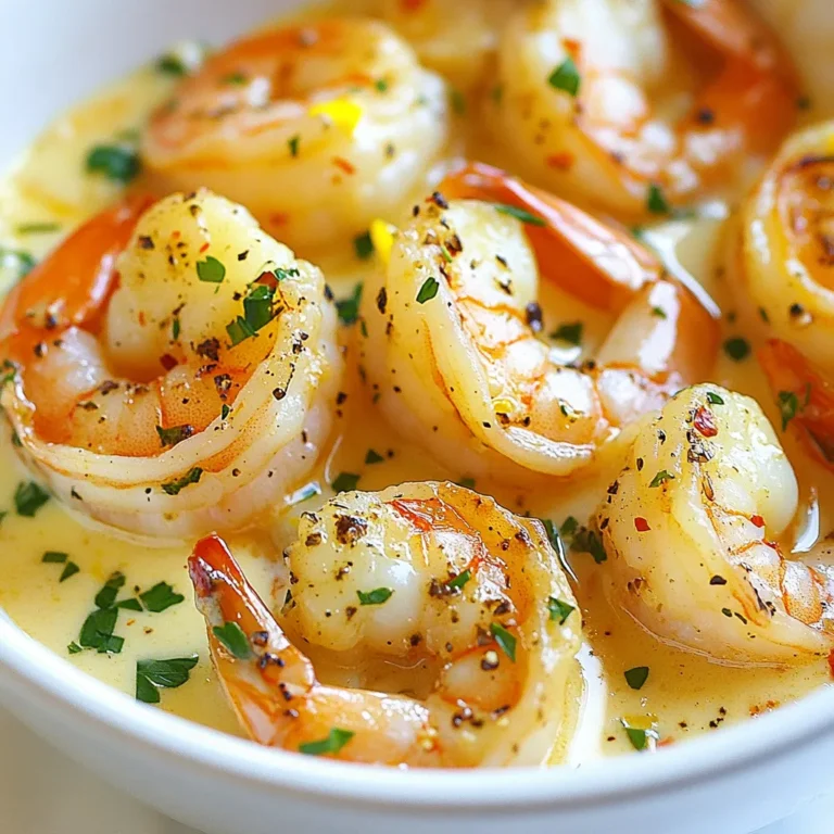 To make Minute Creamy Garlic Shrimp, you will need the following fresh and simple ingredients: - 1 pound large shrimp, peeled and deveined - 4 cloves garlic, minced - 1 cup heavy cream - 1 cup chicken or vegetable broth - 2 tablespoons olive oil - 1 teaspoon smoked paprika - Salt and pepper to taste - 2 tablespoons fresh parsley, chopped (for garnish) - Zest of 1 lemon - Optional: ½ cup grated Parmesan cheese Each ingredient plays a key role. The shrimp gives the dish its main protein. Garlic adds rich flavor, while heavy cream creates that luscious sauce. Broth adds depth, and smoked paprika gives a nice smokiness. I love using fresh parsley to brighten the dish. A little lemon zest lifts all the flavors. If you want extra creaminess, Parmesan is a great choice. Gather these ingredients, and you are ready to create a delicious meal in no time! {{ingredient_image_1}} First, rinse the shrimp under cold water. This step helps to remove any grit. Next, pat them dry with paper towels. This keeps the shrimp from steaming when you cook them. For flavor, season the shrimp lightly with salt, pepper, and smoked paprika. The smoked paprika adds a nice depth. Use a large skillet for this step. Heat the olive oil over medium heat. Once hot, add the minced garlic. Sauté for about 1 minute. Watch closely to avoid burning. When it becomes fragrant, it’s ready for the next step. Now, add the seasoned shrimp to the skillet. Cook for 2 minutes on each side. Look for a pink and opaque color. This shows they are done. After cooking, remove the shrimp and set them aside. In the same skillet, pour in the chicken or vegetable broth. Scrape any brown bits from the bottom. This adds flavor to the sauce. Bring it to a simmer and let it reduce for about 3-4 minutes. This thickens the broth nicely. Then, lower the heat and stir in the heavy cream. If you want extra creaminess, add grated Parmesan cheese. Stir until it melts. Return the cooked shrimp to the skillet. Mix them into the creamy sauce. Heat everything through for about 1-2 minutes. Adjust the seasoning with more salt and pepper if needed. For a fresh twist, add lemon zest. This brightens the dish and enhances the flavor. Enjoy your creamy garlic shrimp! To cook shrimp just right, watch for a few signs. When shrimp turns pink and opaque, it's ready. This takes about 2 minutes per side. Overcooking makes shrimp tough and rubbery. If they curl tightly, they are likely overdone. Remove them from heat when they look perfect. To boost flavor, consider adding fresh herbs. Basil, dill, or thyme work well. You can also try a dash of cayenne for heat. For a zesty note, add lemon juice or zest. These small tweaks can make your dish stand out. Don't be afraid to experiment with spices you love. Pair your creamy garlic shrimp with a variety of sides. Serve it over pasta or rice for a filling meal. You can also add steamed veggies for color and nutrition. A fresh salad with lemon vinaigrette complements the dish well. For a hearty option, try crusty bread to soak up the sauce. Pro Tips Use Fresh Shrimp: Always opt for fresh shrimp whenever possible; it enhances the flavor and texture of the dish. Don’t Overcook: Be careful not to overcook the shrimp; they should be pink and opaque, which usually takes just 2 minutes per side. Adjust Creaminess: If you prefer a richer sauce, add more Parmesan cheese or even a splash of white wine for depth. Garnish for Flavor: Don’t skip the garnish! Fresh parsley and lemon zest add brightness and elevate the dish visually. {{image_2}} You can easily swap shrimp for chicken or tofu. Chicken thighs work well. Cut them into bite-sized pieces. Cook them the same way as shrimp, but add a few more minutes to ensure they cook through. Tofu is also tasty. Use firm or extra-firm tofu for the best texture. Just cube it and sauté until golden before adding to the sauce. If you want a spicy kick, try adding red pepper flakes. Start with a pinch and taste as you go. This small change can make a big difference! You can also mix in a splash of hot sauce for a different heat profile. This adds depth and excitement to the dish. For a dairy-free version, substitute heavy cream with coconut milk. It adds a nice creaminess without dairy. If you are gluten-free, ensure your broth is gluten-free. You can also use gluten-free pasta as a base to serve the dish. These swaps keep the dish delicious while fitting your needs. To store your creamy garlic shrimp, place it in an airtight container. Ensure the dish cools to room temperature before sealing it. This prevents steam buildup, which can make the shrimp soggy. Keep it in the fridge for up to three days. When you're ready to eat, just reheat it on low heat. Stir occasionally to keep the sauce creamy. If you want to save the dish for later, freezing is a great option. First, let the shrimp cool completely. Then, transfer it to a freezer-safe container. Make sure to leave space at the top, as liquids expand when frozen. You can freeze it for up to two months. To reheat, thaw it in the fridge overnight and warm it gently on the stove. This keeps the shrimp from becoming rubbery. In the fridge, creamy garlic shrimp lasts for about three days. If frozen, it stays good for two months. Always check for signs of spoilage before eating leftovers. If it smells off or looks strange, it's best to toss it. Storing your shrimp properly ensures it stays fresh and tasty for your next meal. It takes about 20 minutes to make this dish. You will spend 10 minutes prepping the ingredients. Cooking the shrimp and sauce takes about 10 minutes. This quick time means you can enjoy a tasty meal without much hassle. Yes, you can use frozen shrimp. Just make sure to thaw them first. Place the shrimp in a bowl of cold water for about 15-20 minutes. This method is quick and helps keep the shrimp tender. I suggest pairing the shrimp with rice or pasta. A fresh salad also works great. You can serve it with garlic bread to soak up the sauce. These sides make for a complete and satisfying meal. To thicken the sauce, let it simmer longer. This helps reduce the liquid. You can also add a bit of cornstarch mixed with water. If you prefer, stir in more grated Parmesan cheese for extra creaminess. This blog post covers how to make creamy garlic shrimp. You learned about the key ingredients, from shrimp to garlic to cream. I provided step-by-step instructions, cooking tips, and variations to suit your taste. Now you have the know-how to impress your family and friends with a delicious meal. Enjoy experimenting with flavors and substitutes. May your creamy garlic shrimp always be a hit!