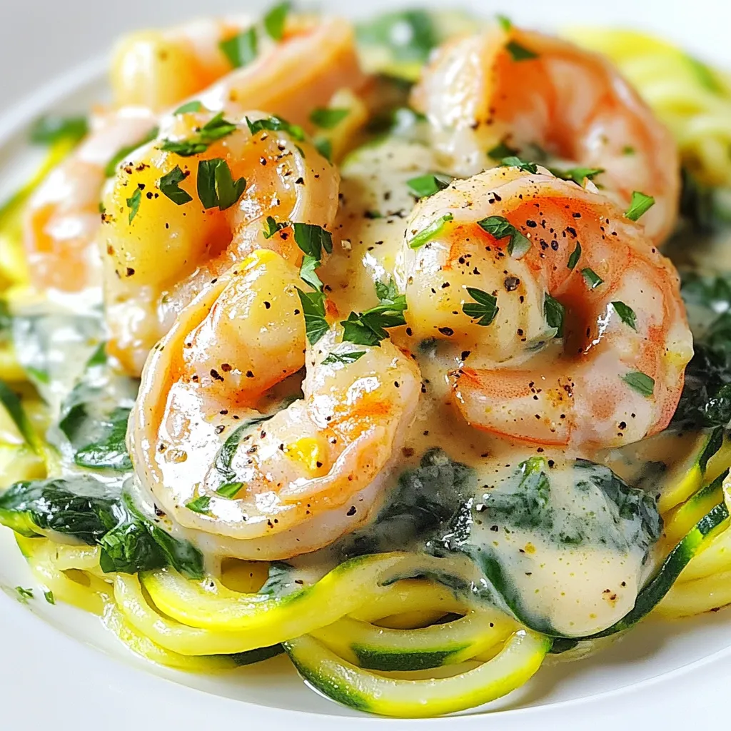 For this tasty dish, you will need: - 1 lb shrimp, peeled and deveined - 2 tablespoons olive oil - 4 cloves garlic, minced - 1 cup heavy cream - 1/2 cup chicken broth (low sodium) - 1 teaspoon paprika - 1/2 teaspoon red pepper flakes (optional) - 1 cup baby spinach - Salt and pepper to taste - 2 tablespoons fresh parsley, chopped (for garnish) These ingredients come together to create a rich, creamy sauce that complements the shrimp perfectly. The garlic gives it a strong flavor, while the heavy cream adds smoothness. You can serve your shrimp with: - Zucchini noodles - Cauliflower rice Both options keep the dish low-carb and add a nice texture. You can choose either based on your mood or what you have at home. Each serving has: - Calories: 350 - Protein: 25g - Carbs: 5g - Fat: 30g These numbers make this dish great for a keto diet. It keeps you full without adding too many carbs. Enjoy this meal while staying on track with your diet! {{ingredient_image_1}} Start by heating 2 tablespoons of olive oil in a large skillet over medium heat. Then, add 4 cloves of minced garlic. Sauté the garlic for 1-2 minutes. You want it fragrant and lightly golden. Be careful not to burn it; that can ruin the dish! Next, increase the heat to medium-high and add 1 pound of peeled and deveined shrimp to the skillet. Cook the shrimp for about 2-3 minutes on each side. They should turn pink and opaque. Once done, take the shrimp out and set them aside on a plate. In the same skillet, pour in 1/2 cup of chicken broth. Bring the broth to a simmer while scraping any browned bits from the pan. This adds great flavor! Now, reduce the heat to medium. Stir in 1 cup of heavy cream, 1 teaspoon of paprika, and some salt and pepper to taste. If you like a little heat, add 1/2 teaspoon of red pepper flakes. Let the mixture simmer for about 4-5 minutes until it thickens slightly. This is your creamy sauce! Once the sauce thickens, add 1 cup of baby spinach. Cook until the spinach wilts, which should take about 2 minutes. Now, it’s time to bring back the shrimp. Add the cooked shrimp to the skillet, stirring them into the creamy sauce. Make sure the shrimp are well coated and heated through. Finally, serve your creamy garlic shrimp over zucchini noodles or cauliflower rice for a tasty low-carb meal. Enjoy your cooking adventure! To cook shrimp just right, heat your skillet first. Use medium-high heat for best results. Add olive oil, then minced garlic. Sauté until the garlic smells great, about 1-2 minutes. Next, add the shrimp. Cook them for 2-3 minutes on each side. They should turn pink and opaque. Don’t crowd the pan; cook in batches if needed. This keeps them juicy and tender. Zucchini noodles or cauliflower rice work well here. They soak up the creamy sauce nicely. You can also try steamed broccoli or sautéed asparagus. These options keep it low-carb and add color. For a crunch, consider a fresh salad with greens and a light vinaigrette. These sides enhance the meal and make it more enjoyable. To boost creaminess, use heavy cream. This gives a rich texture and flavor. If you want a lighter version, try coconut cream or a mix of cream and broth. You can also add cream cheese for extra thickness. Stir it in while the sauce simmers. For a touch of richness, a bit of butter can elevate the dish. Mix it in right before serving for a silky finish. Pro Tips Fresh Shrimp is Best: Always opt for fresh shrimp when possible, as it enhances the flavor and texture of the dish compared to frozen shrimp. Control the Heat: Be cautious with the heat when cooking garlic; it can burn quickly. Cook on medium heat to achieve perfect sautéing without bitterness. Thickening the Sauce: If you prefer a thicker sauce, let it simmer a bit longer after adding the cream, stirring frequently to avoid sticking. Garnish for Presentation: Don’t skip the garnish! Fresh parsley not only adds color but also a fresh flavor that complements the dish beautifully. {{image_2}} You can boost your dish with more veggies. Try adding bell peppers or mushrooms. They add flavor and crunch. You can also use broccoli or asparagus for a nice touch. Simply sauté them before adding the shrimp. This makes your meal colorful and healthy. If you want to switch up the protein, consider chicken or scallops. Both work well with the creamy sauce. Cook them the same way as the shrimp. You could also use firm tofu for a vegetarian option. Just ensure it soaks up the delicious sauce. For those who love heat, add more red pepper flakes. You can also use cayenne pepper for an extra kick. If you like it milder, skip the red pepper flakes. Experiment with fresh herbs like basil or thyme for added flavor. Each change brings a new twist to this classic dish. To store leftovers, let the dish cool down first. Place it in an airtight container. You can keep it in the fridge for up to three days. This helps keep the flavors fresh and tasty. When you are ready to eat, reheat the shrimp on the stove. Place it in a skillet over low heat. Stir gently until it warms up. You can also use the microwave in short bursts, but keep an eye on it to prevent overcooking. If you want to freeze the dish, place it in a freezer-safe container. Make sure to leave some space for expansion. It can last in the freezer for up to one month. To eat, thaw it overnight in the fridge before reheating. This keeps the shrimp tender and the sauce creamy. Yes, Keto Creamy Garlic Shrimp is great for meal prep. You can cook it ahead of time and store it in the fridge. It stays tasty for about three days. Just make sure to store it in an airtight container. When you're ready to eat, just reheat it on the stove over low heat until warm. Yes, you can use frozen shrimp. Just thaw them first before cooking. To thaw, place the shrimp in cold water for about 15 minutes. Make sure they are peeled and deveined. This will save time and still give you a delicious dish. For serving, zucchini noodles and cauliflower rice are the best low-carb options. Zucchini noodles are light and have a nice texture. Cauliflower rice is hearty and fills you up. Both pair well with the creamy sauce. You can also try spaghetti squash or sautéed greens for more variety. This blog post shared how to make Keto Creamy Garlic Shrimp. You learned about the key ingredients and optional sides to enhance your dish. We covered step-by-step instructions and offered tips for perfect shrimp. You can add vegetables or other proteins for variety. We also discussed storage and answered common questions. Now, you have all the tools needed to create a tasty, low-carb meal. Enjoy cooking and savoring your new dish!