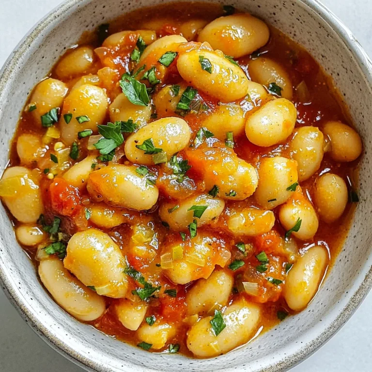 - 2 cups butter beans, soaked overnight and drained - 1 medium onion, finely chopped - 3 cloves garlic, minced - 1 can (14 oz) diced tomatoes (with juice) - 1 tablespoon tomato paste - 1 teaspoon smoked paprika - 1 teaspoon ground cumin - 1 teaspoon dried oregano - ½ teaspoon cayenne pepper (optional, for heat) - 4 cups vegetable broth - 2 tablespoons olive oil - Salt and pepper to taste - Fresh parsley, chopped (for garnish) Gather these ingredients to create a cozy dish. Butter beans are the star here. They are creamy and filling. Soaking them overnight makes them soft. This helps them cook faster and taste better. Chop the onion finely. This adds a sweet flavor as it cooks. Minced garlic will give your dish a nice aroma. Diced tomatoes add moisture and tanginess. Tomato paste enhances the sauce's richness. Spices are key to bringing flavor. Smoked paprika adds a warm depth. Ground cumin gives an earthy taste. Dried oregano brings a hint of freshness. Cayenne pepper is optional for those who love heat. Vegetable broth adds warmth to your dish. Olive oil is perfect for sautéing. Finally, salt and pepper balance all the flavors. Fresh parsley is great for a pop of color. With these ingredients, you can create a dish that warms the heart. {{ingredient_image_1}} - Sautéing the Onion and Garlic: Start with a large pot. Heat the olive oil over medium heat. Add the finely chopped onion. Sauté until it becomes soft and clear, about five minutes. Next, stir in the minced garlic. Cook for one more minute until it smells great. - Combining Ingredients: Now, add in the diced tomatoes, including their juice. Mix in the tomato paste, smoked paprika, cumin, oregano, cayenne pepper, salt, and pepper. Stir everything well to blend the flavors. - Boiling and Simmering: Pour in the vegetable broth. Bring the mixture to a boil. Once it boils, add the soaked butter beans. Lower the heat and cover the pot. Let it simmer for 45 minutes to one hour, or until the beans are soft. Stir now and then. If it looks dry, add more broth or water. - Time Management for Cooking Butter Beans: The total cooking time is about one hour and ten minutes. You spend about ten minutes prepping and the rest cooking. This timing helps the beans absorb all the flavors. - Tips for Simmering: Keep the heat low when simmering. This gentle cooking helps the beans become tender. Stir occasionally to stop them from sticking to the pot. - Adjusting Seasoning: After the beans are soft, taste the dish. You might want to add more salt or pepper. Adjust to your liking. - Garnishing with Parsley: Serve the butter beans hot. Sprinkle fresh chopped parsley on top. This adds color and a fresh taste. Enjoy your meal! - Avoiding Overcooking the Beans: Soak your butter beans overnight. This helps them cook evenly. Cook them gently. Check them after 45 minutes. They should be soft but firm. If they are mushy, you have overcooked them. - Ensuring Proper Flavor Balance: Use fresh ingredients for the best taste. The onion and garlic add depth. The spices like smoked paprika and cumin give warmth. Taste as you go. Adjust salt and pepper as needed to enhance flavors. - Ideal Pairings with Butter Beans: Marry Me Butter Beans go well with crusty bread. The bread helps soak up the sauce. A side salad adds freshness and crunch. Try a simple green salad with lemon dressing. - Recommended Side Dishes: Serve with rice for a filling meal. Roasted vegetables also complement the beans. Grilled corn on the cob adds a sweet touch. These sides balance the rich flavors of the dish. - Adding Protein for a Hearty Meal: For extra protein, add cooked sausage or chicken. You can also stir in canned chickpeas. These options make the dish more filling without losing flavor. - Spicy Alterations with Additional Peppers: Want some heat? Add chopped jalapeños or crushed red pepper. You can also use a splash of hot sauce. This makes the dish spicy and exciting. Adjust to your taste preference. These tips will help you create a delicious and satisfying meal every time! Pro Tips Soaking Beans: For best results, soak the butter beans overnight to help them cook evenly and reduce cooking time. Flavor Boost: Add a bay leaf or a sprig of thyme while simmering for an extra layer of flavor. Adjusting Consistency: If you prefer a creamier texture, mash a portion of the beans with a fork before serving. Storage Tips: Store leftovers in an airtight container in the fridge for up to 3 days, or freeze for longer preservation. {{image_2}} Best Practices for Refrigeration After enjoying Marry Me Butter Beans, store any leftovers in an airtight container. Make sure to let the beans cool down first. Place them in the fridge within two hours of cooking. They will stay good for three to five days. Always check for any strange smells or colors before eating. How to Freeze Butter Beans For longer storage, you can freeze the butter beans. First, let them cool completely. Then, scoop them into freezer-safe bags or containers. Press out as much air as possible to avoid freezer burn. Label the bags with the date. These beans can last for up to three months in the freezer. When ready to eat, thaw them overnight in the fridge. Tips for Microwaving To reheat in the microwave, place a serving in a bowl. Cover it with a damp paper towel to keep moisture in. Heat on high for about two to three minutes. Stir halfway through for even heating. If they seem dry, add a splash of vegetable broth. Stovetop Reheating Strategies For stovetop reheating, pour the butter beans into a pot. Add a little water or broth to keep them moist. Heat on low, stirring often, until they are hot. This method helps keep the texture nice and creamy. Enjoy your comforting dish just like the first time! Breakdown per Serving One serving of Marry Me Butter Beans has about 300 calories. This makes it a filling choice for lunch or dinner. Each serving provides a good mix of protein, fiber, and healthy fats. Health Benefits of Butter Beans Butter beans are rich in nutrients. They are high in fiber, which helps digestion. They also provide protein, aiding muscle growth. Plus, they contain important vitamins like B vitamins. These vitamins help with energy and metabolism. Eating butter beans supports heart health due to their low fat content. Vegetarian and Vegan Friendliness This dish is perfect for vegetarians and vegans. It contains no meat or animal products. You can enjoy it without worry. It fits well into a plant-based diet. Gluten-Free Options Marry Me Butter Beans is naturally gluten-free. None of the ingredients contain gluten. You can serve it to those with gluten sensitivities. This makes it a great option for everyone at your table. What are butter beans? Butter beans are large, creamy beans. They have a rich, buttery taste. These beans are often used in soups and stews. They are high in fiber and protein, making them great for a healthy diet. Can I use canned butter beans instead? Yes, you can use canned butter beans. They save time and are ready to eat. Just rinse and drain them before using. Reduce the cooking time since they are already cooked. How long do butter beans take to cook? Dried butter beans take about 45 minutes to 1 hour to cook. Soaking them overnight helps speed up the cooking. If you use canned beans, they only need to be heated through. What can I substitute for vegetable broth? You can use chicken broth or water instead of vegetable broth. Both will work well. For more flavor, add herbs or spices to your liquid. Can I make this recipe in a slow cooker? Yes, you can make this recipe in a slow cooker. Combine all the ingredients and cook on low for 6 to 8 hours. This method allows the flavors to blend nicely. How do I adjust the spice level? To adjust the spice level, add more or less cayenne pepper. You can also add fresh peppers for more heat. For a milder dish, skip the cayenne altogether. This post covered key aspects of cooking with butter beans. We explored the ingredients and provided simple steps for preparation. You learned tips for cooking and serving, along with storage advice. The nutritional value highlights the health benefits of butter beans. Remember, cooking is fun and allows for creativity. Don’t hesitate to experiment with flavors and ingredients. Enjoy the process and your delicious meals!