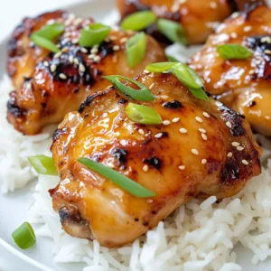 - 4 boneless, skinless chicken thighs - 1/4 cup honey - 1/4 cup low sodium soy sauce - 4 cloves garlic, minced - 2 tablespoons fresh ginger, minced - 1 tablespoon rice vinegar - 1 tablespoon sesame oil These main ingredients make the dish shine. The chicken thighs keep it juicy and tender. Honey brings sweetness, while soy sauce adds depth. Garlic and ginger give it a nice kick. Rice vinegar brightens the flavors, and sesame oil adds a nutty touch. - 1 teaspoon crushed red pepper flakes - 2 green onions, sliced (for garnish) - Sesame seeds (for garnish) These optional ingredients can elevate your dish. Crushed red pepper flakes add heat if you like spice. Green onions and sesame seeds make a lovely garnish. They add color and a bit of crunch. - Recommended pairing with jasmine rice - Alternative side dishes like steamed broccoli or stir-fried veggies I love serving this dish over jasmine rice. The rice soaks up the tasty sauce. You can also serve it with steamed broccoli or stir-fried veggies for a balanced meal. Try different sides to see what you enjoy most! {{ingredient_image_1}} To start, gather all your marinade ingredients. You need honey, soy sauce, minced garlic, minced ginger, rice vinegar, sesame oil, and crushed red pepper flakes if you want heat. In a mixing bowl, add: - 1/4 cup honey - 1/4 cup soy sauce (low sodium) - 4 cloves garlic, minced - 2 tablespoons fresh ginger, minced - 1 tablespoon rice vinegar - 1 tablespoon sesame oil - 1 teaspoon crushed red pepper flakes (optional) Whisk these together until they blend smoothly. The mixture should smell amazing and have a nice balance of sweet and savory. Next, it's time to marinate the chicken. Place the 4 boneless, skinless chicken thighs in a ziplock bag or a shallow dish. Pour the marinade over the chicken, making sure it&rsquo;s well coated. Seal the bag or cover the dish. Refrigerate the chicken for at least 30 minutes. For the best flavor, marinate it for up to 4 hours. This time allows the chicken to soak up all the delicious flavors. Now, let's cook the chicken. Start by preheating your grill or grill pan over medium-high heat. While it heats, take the chicken out of the marinade. Let the excess marinade drip off, but keep it for later. Place the chicken on the grill. Cook it for about 6-7 minutes on each side. You want it to reach an internal temperature of 165&deg;F (75&deg;C). It should have a nice char on the outside. While the chicken cooks, pour the reserved marinade into a small saucepan. Bring it to a boil and let it simmer for 5-7 minutes until it thickens slightly. Once the chicken is done, remove it from the grill and let it rest for 5 minutes. After resting, slice the chicken and serve it over cooked jasmine rice. Drizzle the thickened marinade on top and garnish with sliced green onions and sesame seeds. Enjoy! To ensure your chicken is juicy and safe to eat, check the internal temperature. The ideal temperature is 165&deg;F (75&deg;C). Use a meat thermometer for accuracy. Insert it into the thickest part of the thigh. This step prevents undercooked or dry chicken. Always let chicken rest for a few minutes after cooking. This helps the juices redistribute. If you want to mix things up, try different marinades. You can use orange juice or maple syrup instead of honey. For a tangy twist, swap rice vinegar with apple cider vinegar. You can also use garlic powder instead of fresh garlic. Adding herbs like thyme or rosemary can boost flavor, too. Experimenting with different ingredients keeps your meals exciting. To enhance your honey garlic chicken, add more garlic or ginger. You can also adjust the sweetness by adding more honey or using less soy sauce. For a spicy kick, increase the crushed red pepper flakes. If you prefer a milder dish, skip the flakes altogether. Drizzle extra marinade over the chicken after cooking for added flavor. Don't forget to garnish with sliced green onions and sesame seeds for a fresh touch. Pro Tips Marinate Longer for Depth of Flavor: For the best taste, marinate the chicken for at least 2 hours, or even overnight, to allow the flavors to penetrate deeply. Use a Meat Thermometer: To ensure the chicken is cooked perfectly, use a meat thermometer to check that the internal temperature reaches 165&deg;F (75&deg;C). Grill with Care: Avoid flipping the chicken too often; let it develop a good char before turning, which enhances flavor and texture. Thickening the Sauce: If you want a richer sauce, consider adding a cornstarch slurry (cornstarch mixed with water) to the marinade while it simmers to thicken it further. {{image_2}} You can bake or pan-fry Honey Garlic Chicken for a tasty twist. To bake, preheat your oven to 400&deg;F (200&deg;C). Place marinated chicken thighs on a baking sheet. Bake for 25-30 minutes until they reach 165&deg;F (75&deg;C). Basting them with the marinade halfway adds flavor. For pan-frying, heat some oil in a skillet over medium heat. Add the chicken thighs and cook for 6-7 minutes on each side. This method gives you a nice sear and keeps the chicken juicy. Adding veggies can make this dish even better! You can toss in seasonal vegetables like bell peppers, broccoli, or snap peas. Chop them into bite-sized pieces. Saut&eacute; them in the pan before adding the chicken. This way, you get a colorful and nutritious meal. You can also roast the vegetables with the chicken. Just add them to the baking sheet during the last 15 minutes of baking. They will soak up the delicious honey garlic flavor! If you need a gluten-free option, swap soy sauce for tamari or coconut aminos. Both taste great and keep the dish flavorful. This small change allows you to enjoy Honey Garlic Chicken without worry. Use the same amount as soy sauce in the recipe. Now, everyone can enjoy this tasty meal! Store leftover honey garlic chicken in an airtight container. It stays fresh for up to four days in the fridge. Make sure the chicken cools to room temperature before sealing. This helps keep it safe and tasty. When you're ready to eat, just heat it up in the microwave or on the stove. To freeze honey garlic chicken, first let it cool completely. Place the chicken in a freezer-safe bag or container. Remove as much air as possible to prevent freezer burn. It can stay frozen for up to three months. To reheat, thaw it overnight in the fridge. Heat it in a pan over medium heat until warmed through. You can also microwave it, but be careful not to overcook it. Here&rsquo;s how long each ingredient lasts in storage: - Boneless, skinless chicken thighs: 1-2 days in the fridge; 6-9 months in the freezer - Honey: Indefinitely when stored properly - Soy sauce: 6 months in the pantry; up to 2 years in the fridge - Garlic: 1-2 weeks in the fridge; can be frozen for several months - Ginger: 1-3 weeks in the fridge; can be frozen for up to 6 months - Rice vinegar: Indefinitely when stored in a cool, dark place - Sesame oil: 6 months in the pantry; up to 1 year in the fridge - Crushed red pepper flakes: 1-2 years in the pantry - Green onions: 1 week in the fridge; can be frozen for a few months - Sesame seeds: 1 year in the pantry; up to 2 years in the fridge Keep these tips in mind to enjoy your honey garlic chicken at its best! You can use maple syrup or agave syrup. Both will keep the sweet taste. If you want a less sweet flavor, try brown sugar mixed with water. This mix gives a nice caramel note, too. Yes, you can use chicken breasts. However, remember that chicken breasts cook faster. They may dry out if overcooked. Cook them for about 5-6 minutes per side. Use a meat thermometer to check for 165&deg;F (75&deg;C) for safety. Absolutely! I love making Honey Garlic Chicken ahead of time. You can marinate the chicken and store it in the fridge. It stays fresh for up to 4 hours. You can also cook a larger batch. Just store leftovers in an airtight container. This dish tastes great even after a few days! You can create a tasty Honey Garlic Chicken dish with simple steps. We covered main ingredients like chicken, honey, and soy sauce. You learned how to marinate, cook, and serve for the best flavor. Don't forget tips for cooking right and storing leftovers. Explore variations for baking or adding veggies to cater to your taste. Enjoying your cooking journey makes it more fun. Keep experimenting with flavors and methods. Happy cooking!