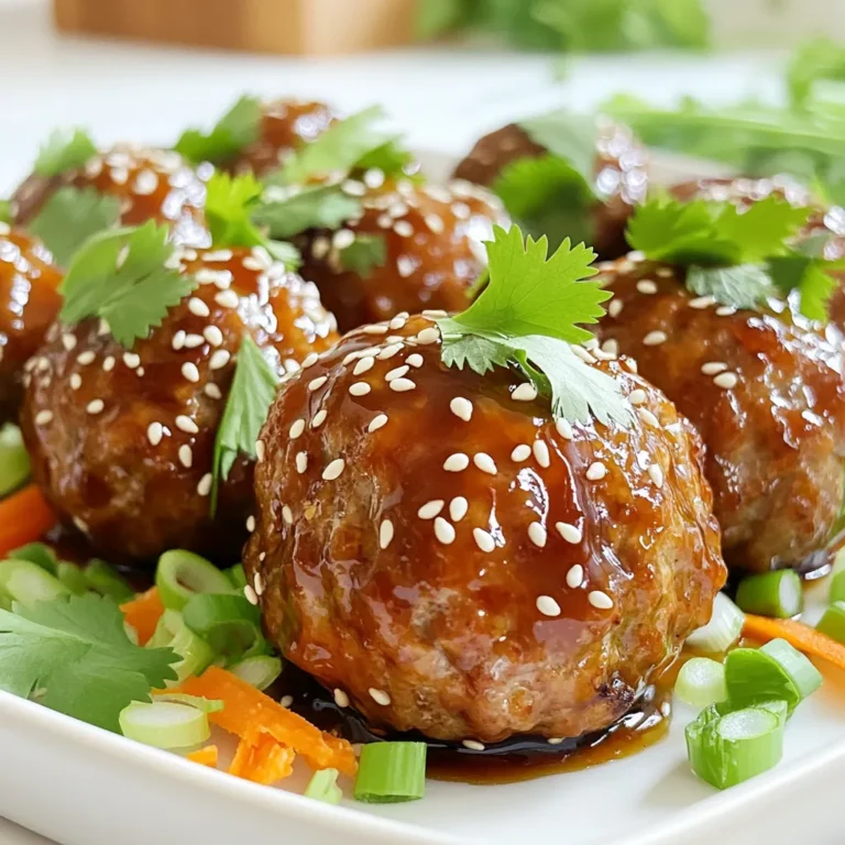 - 1 pound ground turkey (or chicken) - 1/2 cup breadcrumbs - 1/4 cup green onions, finely chopped - 1/4 cup grated carrots - 1 egg, beaten - 2 tablespoons soy sauce - 1 tablespoon ginger, minced - 1 tablespoon garlic, minced - 1 tablespoon sesame oil - 1/4 cup teriyaki sauce - Sesame seeds for garnish - Fresh cilantro for garnish When you decide to make air fryer teriyaki meatballs, gather these ingredients first. Ground turkey or chicken forms the base. I love using ground turkey since it’s lean and flavorful. The breadcrumbs help bind the meatballs together. You can use regular or whole wheat breadcrumbs. Next, green onions add a nice taste. They bring a fresh crunch to the meatballs. Grated carrots add sweetness and moisture. They also give your meatballs a pop of color. To amp up the flavor, soy sauce is key. It adds a salty depth. Minced ginger and garlic bring warmth and zest. Sesame oil gives a nutty flavor that rounds out the dish. Finally, teriyaki sauce adds sweetness and that signature glossy finish. For garnishes, sprinkle sesame seeds on top for a nice crunch. Fresh cilantro adds a bright, herbal note. These simple ingredients come together to create tasty, juicy meatballs you’ll love. 1. In a large mixing bowl, add the ground turkey, breadcrumbs, and green onions. 2. Next, include the grated carrots and beaten egg. 3. Pour in the soy sauce, minced ginger, minced garlic, and sesame oil. 4. Mix everything well until it’s fully combined. This ensures each meatball is tasty. 5. Now, shape the mixture into small meatballs, about 1 inch wide. You should get around 20 meatballs. 1. Preheat your air fryer to 375°F (190°C). This takes about 5 minutes. 2. Place the meatballs in the air fryer basket. Make sure they are in a single layer. 3. Avoid letting the meatballs touch each other. This helps them cook evenly. 4. Cook the meatballs for 10 to 12 minutes. Shake the basket halfway through to help with crisping. 1. Once the meatballs are golden brown, carefully take them out of the air fryer. 2. In a small saucepan, heat the teriyaki sauce over medium heat. Let it simmer gently. 3. Toss the cooked meatballs in the warmed sauce until they are fully coated. 4. Serve the teriyaki meatballs on a platter. Garnish with sesame seeds and fresh cilantro for a lovely touch. To get those meatballs nice and crispy, you need to space them out. When placing the meatballs in the air fryer basket, make sure they do not touch. This allows hot air to circulate around each meatball. I usually preheat the air fryer for about five minutes at 375°F (190°C). This step helps the meatballs cook evenly. To check for doneness, look for a golden brown color. You can also use a meat thermometer. The internal temperature should reach 165°F (74°C) for ground turkey or chicken. This ensures they are safe to eat. If you want to switch up the meat, you can use ground beef or pork instead of turkey. These options will bring a different flavor to your meatballs. For a vegetarian twist, try using lentils or black beans. Just mash them up and follow the same steps. For gluten-free options, look for gluten-free breadcrumbs. You can also use crushed rice or oats as a substitute. This keeps the dish tasty while fitting different diets. To make these meatballs even more flavorful, consider adding spices or herbs. You might try adding some chili flakes for heat or finely chopped basil for freshness. These small changes can really make a difference. If you like your teriyaki sauce sweeter, you can add a bit of honey or brown sugar. Taste the sauce before tossing in the meatballs. Adjust the sweetness until it suits your taste. This way, you get the perfect balance of flavors. {{image_2}} You can change the meat in this recipe. Ground turkey is popular, but ground beef or pork works too. They add rich flavors. Just remember, adjust cooking times for different meats. If you want a lighter meal, try using ground chicken. For those who follow a plant-based diet, you have options! Use lentils or chickpeas to create a meatball mix. You can also use plant-based ground meat. Combine it with the other ingredients for a tasty vegan twist. You can easily switch up the flavors in your teriyaki meatballs. If you want something new, try different sauces. Swap teriyaki for a sweet chili sauce or hoisin sauce. Each choice brings a unique taste. Want some heat? Add chili flakes into the meatball mixture. You can also drizzle hot sauce over the finished meatballs. This heat can balance the sweetness of the teriyaki sauce. These meatballs are great as appetizers! Serve them with toothpicks and a side of extra teriyaki sauce. Guests will love dipping them. You can also make a delicious rice bowl. Just place the meatballs on a bed of rice. Add steamed veggies for color and crunch. This makes a filling meal that’s easy to prepare. To keep your air fryer teriyaki meatballs fresh, store them properly. Place the meatballs in an airtight container. They will stay good in the fridge for up to four days. If you want to keep them longer, consider freezing them. For freezing, lay the meatballs on a baking sheet first. This prevents them from sticking together. Once frozen, transfer them to a freezer bag. They can last up to three months in the freezer. The air fryer is the best way to reheat these meatballs. Preheat the air fryer to 350°F (175°C). Place the meatballs in the basket and heat for about 5-7 minutes. This keeps them crispy and warm. You can also reheat them in the microwave. Just place them on a plate and heat for 1-2 minutes. But be careful, as they may become soggy. Air fryer teriyaki meatballs have a decent shelf life. In the fridge, they last about four days. If frozen, you can store them for three months. Always check for signs of spoilage. If the meatballs smell bad or look off, it’s best to toss them. Keeping an eye on your leftovers helps ensure safe eating. Yes, you can use frozen meatballs in the air fryer. Just adjust the cooking time. Frozen meatballs usually need a few extra minutes. Start with about 12-15 minutes at 375°F (190°C). Check for doneness before serving. To thaw frozen meatballs, you can leave them in the fridge overnight. This will make them easier to cook evenly. If you're in a hurry, you can also microwave them for a minute or two. Just make sure to shape them after thawing. To prevent meatballs from sticking, keep your hands wet while shaping them. This helps the mixture slide easily. Use a light touch when forming the balls. Make them about 1 inch wide, so they cook evenly. After shaping, place the meatballs on a plate. Chill them for about 10 minutes before cooking. This helps them hold their shape in the air fryer. Yes, you can make teriyaki sauce at home! You need simple ingredients like soy sauce, honey, and ginger. Here’s a quick recipe for you: - 1/2 cup soy sauce - 1/4 cup honey or brown sugar - 1 tablespoon ginger, minced - 1 tablespoon garlic, minced - 1 tablespoon rice vinegar (optional) Mix these ingredients in a small saucepan. Heat over medium until it simmers. Stir for a few minutes until it thickens. This sauce is great on many dishes, too! This post covered how to make tasty air fryer meatballs, from the key ingredients to cooking tips. I shared ideas for variations and ways to store and reheat them. With these simple steps, you can whip up a delicious meal fast. Experiment with flavors and enjoy your creations. You'll love the ease of air frying. Get ready to impress your family and friends with these tasty bites!