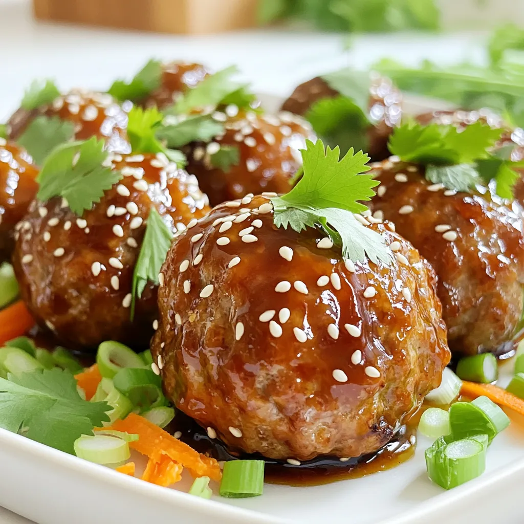 - 1 pound ground turkey (or chicken) - 1/2 cup breadcrumbs - 1/4 cup green onions, finely chopped - 1/4 cup grated carrots - 1 egg, beaten - 2 tablespoons soy sauce - 1 tablespoon ginger, minced - 1 tablespoon garlic, minced - 1 tablespoon sesame oil - 1/4 cup teriyaki sauce - Sesame seeds for garnish - Fresh cilantro for garnish When you decide to make air fryer teriyaki meatballs, gather these ingredients first. Ground turkey or chicken forms the base. I love using ground turkey since it’s lean and flavorful. The breadcrumbs help bind the meatballs together. You can use regular or whole wheat breadcrumbs. Next, green onions add a nice taste. They bring a fresh crunch to the meatballs. Grated carrots add sweetness and moisture. They also give your meatballs a pop of color. To amp up the flavor, soy sauce is key. It adds a salty depth. Minced ginger and garlic bring warmth and zest. Sesame oil gives a nutty flavor that rounds out the dish. Finally, teriyaki sauce adds sweetness and that signature glossy finish. For garnishes, sprinkle sesame seeds on top for a nice crunch. Fresh cilantro adds a bright, herbal note. These simple ingredients come together to create tasty, juicy meatballs you’ll love. 1. In a large mixing bowl, add the ground turkey, breadcrumbs, and green onions. 2. Next, include the grated carrots and beaten egg. 3. Pour in the soy sauce, minced ginger, minced garlic, and sesame oil. 4. Mix everything well until it’s fully combined. This ensures each meatball is tasty. 5. Now, shape the mixture into small meatballs, about 1 inch wide. You should get around 20 meatballs. 1. Preheat your air fryer to 375°F (190°C). This takes about 5 minutes. 2. Place the meatballs in the air fryer basket. Make sure they are in a single layer. 3. Avoid letting the meatballs touch each other. This helps them cook evenly. 4. Cook the meatballs for 10 to 12 minutes. Shake the basket halfway through to help with crisping. 1. Once the meatballs are golden brown, carefully take them out of the air fryer. 2. In a small saucepan, heat the teriyaki sauce over medium heat. Let it simmer gently. 3. Toss the cooked meatballs in the warmed sauce until they are fully coated. 4. Serve the teriyaki meatballs on a platter. Garnish with sesame seeds and fresh cilantro for a lovely touch. To get those meatballs nice and crispy, you need to space them out. When placing the meatballs in the air fryer basket, make sure they do not touch. This allows hot air to circulate around each meatball. I usually preheat the air fryer for about five minutes at 375°F (190°C). This step helps the meatballs cook evenly. To check for doneness, look for a golden brown color. You can also use a meat thermometer. The internal temperature should reach 165°F (74°C) for ground turkey or chicken. This ensures they are safe to eat. If you want to switch up the meat, you can use ground beef or pork instead of turkey. These options will bring a different flavor to your meatballs. For a vegetarian twist, try using lentils or black beans. Just mash them up and follow the same steps. For gluten-free options, look for gluten-free breadcrumbs. You can also use crushed rice or oats as a substitute. This keeps the dish tasty while fitting different diets. To make these meatballs even more flavorful, consider adding spices or herbs. You might try adding some chili flakes for heat or finely chopped basil for freshness. These small changes can really make a difference. If you like your teriyaki sauce sweeter, you can add a bit of honey or brown sugar. Taste the sauce before tossing in the meatballs. Adjust the sweetness until it suits your taste. This way, you get the perfect balance of flavors. {{image_2}} You can change the meat in this recipe. Ground turkey is popular, but ground beef or pork works too. They add rich flavors. Just remember, adjust cooking times for different meats. If you want a lighter meal, try using ground chicken. For those who follow a plant-based diet, you have options! Use lentils or chickpeas to create a meatball mix. You can also use plant-based ground meat. Combine it with the other ingredients for a tasty vegan twist. You can easily switch up the flavors in your teriyaki meatballs. If you want something new, try different sauces. Swap teriyaki for a sweet chili sauce or hoisin sauce. Each choice brings a unique taste. Want some heat? Add chili flakes into the meatball mixture. You can also drizzle hot sauce over the finished meatballs. This heat can balance the sweetness of the teriyaki sauce. These meatballs are great as appetizers! Serve them with toothpicks and a side of extra teriyaki sauce. Guests will love dipping them. You can also make a delicious rice bowl. Just place the meatballs on a bed of rice. Add steamed veggies for color and crunch. This makes a filling meal that’s easy to prepare. To keep your air fryer teriyaki meatballs fresh, store them properly. Place the meatballs in an airtight container. They will stay good in the fridge for up to four days. If you want to keep them longer, consider freezing them. For freezing, lay the meatballs on a baking sheet first. This prevents them from sticking together. Once frozen, transfer them to a freezer bag. They can last up to three months in the freezer. The air fryer is the best way to reheat these meatballs. Preheat the air fryer to 350°F (175°C). Place the meatballs in the basket and heat for about 5-7 minutes. This keeps them crispy and warm. You can also reheat them in the microwave. Just place them on a plate and heat for 1-2 minutes. But be careful, as they may become soggy. Air fryer teriyaki meatballs have a decent shelf life. In the fridge, they last about four days. If frozen, you can store them for three months. Always check for signs of spoilage. If the meatballs smell bad or look off, it’s best to toss them. Keeping an eye on your leftovers helps ensure safe eating. Yes, you can use frozen meatballs in the air fryer. Just adjust the cooking time. Frozen meatballs usually need a few extra minutes. Start with about 12-15 minutes at 375°F (190°C). Check for doneness before serving. To thaw frozen meatballs, you can leave them in the fridge overnight. This will make them easier to cook evenly. If you're in a hurry, you can also microwave them for a minute or two. Just make sure to shape them after thawing. To prevent meatballs from sticking, keep your hands wet while shaping them. This helps the mixture slide easily. Use a light touch when forming the balls. Make them about 1 inch wide, so they cook evenly. After shaping, place the meatballs on a plate. Chill them for about 10 minutes before cooking. This helps them hold their shape in the air fryer. Yes, you can make teriyaki sauce at home! You need simple ingredients like soy sauce, honey, and ginger. Here’s a quick recipe for you: - 1/2 cup soy sauce - 1/4 cup honey or brown sugar - 1 tablespoon ginger, minced - 1 tablespoon garlic, minced - 1 tablespoon rice vinegar (optional) Mix these ingredients in a small saucepan. Heat over medium until it simmers. Stir for a few minutes until it thickens. This sauce is great on many dishes, too! This post covered how to make tasty air fryer meatballs, from the key ingredients to cooking tips. I shared ideas for variations and ways to store and reheat them. With these simple steps, you can whip up a delicious meal fast. Experiment with flavors and enjoy your creations. You'll love the ease of air frying. Get ready to impress your family and friends with these tasty bites!