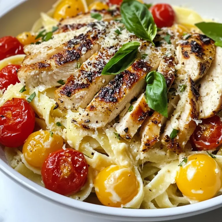- Chicken and Pasta - 2 boneless, skinless chicken breasts - 8 ounces fettuccine or penne pasta - Sauce Ingredients - 1 tablespoon olive oil - 3 cloves garlic, minced - 1 cup cherry tomatoes, halved - 1 cup heavy cream - ½ cup chicken broth - Seasoning and Garnishes - 1 teaspoon Italian seasoning - 1 teaspoon crushed red pepper flakes (adjust to taste) - ½ cup grated Parmesan cheese - Fresh basil leaves for garnish - Salt and pepper to taste Gather these items before you start cooking. Fresh ingredients make a big difference. You will love how the chicken and pasta combine with the creamy sauce. Each ingredient plays a role in creating rich flavors. The cherry tomatoes add sweetness, while the garlic gives depth. Don’t skip the Parmesan; it brings everything together. Ready your fresh basil for the top. It adds a nice finish and aroma. This dish is about balance, so don’t forget to season well. Taste as you go. Adjust spices to your liking. Enjoy the process and have fun with it! {{ingredient_image_1}} - Cooking Instructions: Start by boiling a large pot of salted water. Add 8 ounces of fettuccine or penne pasta. Cook it according to the package instructions until it is al dente. This usually takes around 8-10 minutes. Drain the pasta and set it aside. Don’t forget to save a little pasta water for later. - Tips for Perfect Texture: To get the best texture, make sure the water is boiling before adding the pasta. Stir it a few times while cooking to prevent sticking. If you want to avoid mushy pasta, taste it a minute or two before the time is up. - Seasoning Tips: While the pasta cooks, season 2 boneless, skinless chicken breasts with salt and pepper on both sides. This simple seasoning makes a big difference in flavor. - Searing Technique: Heat 1 tablespoon of olive oil in a large skillet over medium-high heat. Add the chicken breasts and sear them for about 5-7 minutes on each side. Look for a golden brown color. Once cooked, remove the chicken from the skillet and let it rest for a few minutes before slicing. - Combining Ingredients: In the same skillet, lower the heat to medium. Add 3 cloves of minced garlic and sauté for about 30 seconds until you smell its aroma. Then, toss in 1 cup of halved cherry tomatoes and cook for 3-4 minutes until they soften. - Cooking to Desired Thickness: Pour in ½ cup of chicken broth and bring it to a simmer. Add 1 cup of heavy cream and 1 teaspoon of Italian seasoning. Stir it well and let the sauce simmer for about 5 minutes. It should thicken up nicely. - Mixing Method: Add the cooked pasta and sliced chicken into the skillet with the sauce. Stir everything together well. This helps the pasta soak up all those tasty flavors. - Adjusting Sauce Consistency: If the sauce seems too thick, splash in some reserved pasta water. This will help loosen the sauce and make it creamier. - Presentation Tips: Use wide bowls for serving. This gives a nice look and allows for easy eating. You can also add extra grated Parmesan on top for a rich finish. - Garnishing Ideas: Finish it off with fresh basil leaves. They add a bright color and fresh flavor. For those who love a kick, sprinkle some extra crushed red pepper on top. Ensuring Juicy Chicken To keep your chicken juicy, avoid overcooking it. Sear the chicken until golden, around 5-7 minutes per side. Use a meat thermometer to check the internal temperature. It should be 165°F. Let the chicken rest for a few minutes before slicing. This helps the juices stay inside. Enhancing Flavor Profile To boost the flavor, use fresh garlic and ripe cherry tomatoes. Fresh herbs like basil add a bright taste. Don’t skip the Italian seasoning; it gives a nice depth. Adjust the crushed red pepper to your taste for some heat. Overcooking Pasta Always cook pasta until it's al dente. This means it should be firm when bitten. Overcooked pasta can become mushy and ruin the dish. Check the package instructions and taste a piece before draining. Underseasoning Sauce Taste your sauce before serving. It should have a good balance of flavors. If it’s bland, add more salt and pepper. A touch of lemon juice can also brighten the flavors. Don't be afraid to season! Healthier Alternatives For a lighter option, use whole wheat pasta. You can also swap heavy cream for coconut milk or Greek yogurt. This still gives a creamy texture but lightens the dish. Vegetarian Versions To make it vegetarian, replace chicken with sautéed mushrooms or tofu. Use vegetable broth instead of chicken broth. You can still enjoy the creamy sauce with all the flavors! Pro Tips Perfectly Cooked Pasta: Always cook your pasta al dente for the best texture. It will continue to cook slightly when mixed with the sauce. Flavorful Chicken: Marinate your chicken in olive oil, garlic, and Italian herbs for an hour before cooking to enhance the flavor. Make It Creamy: For an extra creamy sauce, add a bit more heavy cream or a splash of cream cheese when combining the sauce with the pasta. Serve Hot: Always serve this dish immediately after preparation while it's hot, to maintain the creamy texture and enhance the flavors. {{image_2}} Different Pasta Types You can use any pasta you like for Marry Me Chicken Pasta. Fettuccine and penne work well. You can also try farfalle or rotini. Each pasta shape holds the sauce differently. This makes the dish unique every time you cook it. Adding Veggies Adding veggies is a great way to boost flavor and nutrition. Spinach, zucchini, or bell peppers blend well. You can sauté them with the garlic and tomatoes. This adds color and makes your dish more vibrant. Spice It Up Want more heat? Add extra crushed red pepper flakes. You can also use cayenne pepper for a kick. Adjust the amount based on your taste. This allows you to enjoy the dish just how you like it. Adding Cheese Variations Parmesan cheese is a classic choice. However, you can mix in mozzarella or fontina for creaminess. A sprinkle of goat cheese on top adds tanginess. These options add depth to the dish and keep it exciting. Quick Weeknight Dinner This dish is perfect for busy nights. It cooks in about 30 minutes. You can have a tasty meal ready in no time. Just follow the easy steps, and you’ll impress your family. Romantic Dinner Ideas Marry Me Chicken Pasta is also great for date night. Serve it with a side salad and a nice wine. The creamy sauce and tender chicken create a cozy feel. It’s sure to make the evening special. To keep your Marry Me Chicken Pasta fresh, first cool it to room temperature. Then, place it in an airtight container. - Refrigeration Instructions: Store the pasta in the fridge for up to three days. Make sure the lid is tight to keep moisture in. - Freezing Tips: If you want to freeze it, use a freezer-safe container. It can last for up to three months. When you are ready to eat the leftovers, you can reheat them easily. - Best Methods for Reheating: The microwave works well for quick reheating. Alternatively, use a skillet on low heat for even warming. - Avoiding Dryness: Add a splash of chicken broth or cream when reheating. This keeps the dish moist and creamy. Knowing how long your Marry Me Chicken Pasta lasts helps you plan meals. - How Long It Lasts in the Fridge: It stays good in the fridge for three days. - How Long It Lasts in the Freezer: In the freezer, it can last for three months. Just remember to label your container with the date! Marry Me Chicken Pasta is a creamy dish with chicken and pasta. The name hints at its rich, delicious flavor. Some say it may win hearts at the dinner table. This dish combines chicken, pasta, and a creamy sauce. It often includes garlic, tomatoes, and Parmesan cheese. The dish is both comforting and fancy. It fits well for dates or family dinners. Yes, you can prepare Marry Me Chicken Pasta in advance. Cook the pasta and chicken, then store them separately. You can make the sauce ahead too. Keep everything in airtight containers. When ready to eat, simply reheat them together. Adding a little reserved pasta water helps the sauce. This saves time on busy nights. Many sides work well with Marry Me Chicken Pasta. Here are some great options: - Garlic bread - A fresh green salad - Roasted vegetables - Steamed broccoli - Caesar salad These sides balance the rich flavors of the pasta. They also add freshness to your meal. You can easily adjust the spice in Marry Me Chicken Pasta. If you want it mild, skip the crushed red pepper flakes. For a bit of heat, add a small amount. Taste as you go to avoid too much spice. You can also add more red pepper flakes if desired. Just remember, you can always add, but you cannot take away! This article explored the tasty world of Marry Me Chicken Pasta. We reviewed the key ingredients, step-by-step instructions, and helpful tips. We also looked at fun variations and how to store this dish properly. In summary, you can create a delicious meal that impresses anyone. Remember to try new ingredients and adjust flavors to fit your taste. With these tips, you will enjoy making this dish over and over. Happy cooking!