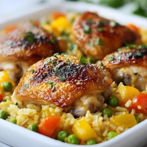 To make One Pan Chicken and Rice Bake, you will need fresh and simple ingredients. Here&rsquo;s what you will need: - 4 bone-in, skin-on chicken thighs - 1 cup basmati rice - 2 cups chicken broth - 1 medium onion, finely chopped - 3 cloves garlic, minced - 1 bell pepper, diced (any color) - 1 cup frozen peas - 1 teaspoon smoked paprika - 1/2 teaspoon cumin - 1/2 teaspoon turmeric - 1/4 teaspoon cayenne pepper (optional) - Salt and pepper to taste - 2 tablespoons olive oil - Fresh parsley for garnish Using these ingredients, you create a meal that is both hearty and flavorful. The chicken provides protein, while the rice and veggies add texture and nutrients. The spices bring warmth and depth to the dish. It's a simple way to enjoy a balanced meal in one pan. {{ingredient_image_1}} Start by seasoning the chicken thighs. Use salt, pepper, smoked paprika, cumin, turmeric, and cayenne. Rub these spices onto both sides. This adds flavor to the chicken. Next, heat olive oil in a large oven-safe skillet over medium heat. Once hot, add the chopped onion, minced garlic, and diced bell pepper. Saut&eacute; these for about 3-4 minutes. You want them soft and fragrant. Now, stir in the basmati rice. Make sure to coat it with the oil and vegetables. This step helps the rice absorb flavors. Pour in the chicken broth and add frozen peas. Mix everything well. Nestle the seasoned chicken thighs back into the skillet, placing them on top of the rice mixture. This ensures the chicken cooks evenly and flavors the rice. Preheat your oven to 375&deg;F (190&deg;C). This temperature cooks the chicken and rice perfectly. Cover the skillet with a lid or aluminum foil. Transfer it to the oven and bake for 30-35 minutes. This time allows the chicken to cook through and the rice to absorb the broth. Once done, remove the skillet from the oven. Let it rest, covered, for 5 minutes. This resting time helps the flavors settle. Garnish with fresh parsley before serving. Enjoy your meal! To get great chicken, start with a hot skillet. Heat 2 tablespoons of olive oil on medium heat. Add the chicken thighs skin-side down. Let them sear for 5-7 minutes. This makes the skin crispy and tasty. Flip them and sear the other side for 5 minutes. Remove them and set aside. This method locks in flavor and keeps the chicken juicy. For fluffy rice, use basmati rice. Stir it in with the saut&eacute;ed veggies. Pour in 2 cups of chicken broth. Make sure the rice is fully covered. Nestle the chicken on top. Cover the skillet to trap steam. This helps the rice cook evenly. It will soak up all the broth and flavor. You can add more spices for extra flavor. Try a pinch of garlic powder or onion powder. You can also use Italian seasoning for a twist. A dash of lemon zest brightens the dish. Experiment to find what you like best. Fresh herbs make this dish pop. Try adding chopped parsley or cilantro. You can also use thyme or rosemary for a cozy feel. Add them right before serving for the best taste. Fresh herbs give a nice color and taste boost. Pro Tips Use Fresh Herbs: Fresh parsley adds a burst of flavor and freshness to the dish. Consider adding other herbs like thyme or rosemary for variation. Let it Rest: Allowing the dish to rest for 5 minutes after baking helps the flavors meld and makes serving easier. Customize the Veggies: Feel free to swap the bell pepper and peas for other vegetables you enjoy, such as carrots, zucchini, or spinach. Check for Doneness: Ensure the chicken reaches an internal temperature of 165&deg;F (75&deg;C) for safe consumption, and the rice should be tender and fluffy. {{image_2}} You can make this dish your own with simple swaps. - Chicken alternatives: If you don't have chicken thighs, try drumsticks or breast. They cook well too. For a vegetarian option, use firm tofu or tempeh. Just marinate them in the spices. - Rice options: While basmati rice is great, you can use jasmine rice or brown rice. Adjust the broth amount for brown rice since it needs more liquid. Spice up your dish with fun flavors. - Different spice blends: Try Italian herbs like oregano and basil for a different taste. Or, mix in curry powder for a warm flavor. You can also use taco seasoning for a fun twist. - Adding extra vegetables: Toss in veggies like carrots, zucchini, or spinach. They add color and nutrients. You can add them during the saut&eacute; step or mix them in with the rice. To store leftovers, let the dish cool to room temperature. Place it in an airtight container. I recommend using glass containers or BPA-free plastic ones. This keeps the food fresh longer. Make sure to store it in the fridge within two hours. Enjoy your meal for up to three days. The best way to reheat this dish is in the oven. Set your oven to 350&deg;F (175&deg;C). Cover the dish with foil to keep moisture in. Heat for about 20 minutes or until hot. You can also use a microwave for quick reheating. Heat on medium power for 3-5 minutes. Stir halfway to ensure even heating. Can I use boneless chicken? Yes, you can use boneless chicken thighs or breasts. They will cook faster than bone-in cuts. Adjust the cooking time to about 25-30 minutes. Check that the chicken reaches 165&deg;F for safety. How to make this dish gluten-free? To make this dish gluten-free, use gluten-free chicken broth. Check the labels on your rice and spices to ensure they are gluten-free too. This way, everyone can enjoy this meal! Caloric breakdown This one pan chicken and rice bake serves about four people. Each serving has around 450 calories. This may vary based on specific brands and portions used. Macronutrient details - Protein: about 30 grams - Carbohydrates: around 50 grams - Fat: roughly 15 grams These values can help you plan your meals based on your dietary needs. Enjoy this tasty dish while keeping your nutrition in mind! This dish combines simple ingredients, like chicken and rice, with fresh veggies and spices. Each step guides you from preparation to cooking, ensuring a tasty result. Use my tips for perfect texture and added flavor. You can also tweak ingredients or storage methods based on your needs. Explore and enjoy making this meal your own, whether you're new to cooking or a seasoned chef. Embrace the joy of flavors and satisfaction of a home-cooked dish. Your kitchen adventures are just beginning!