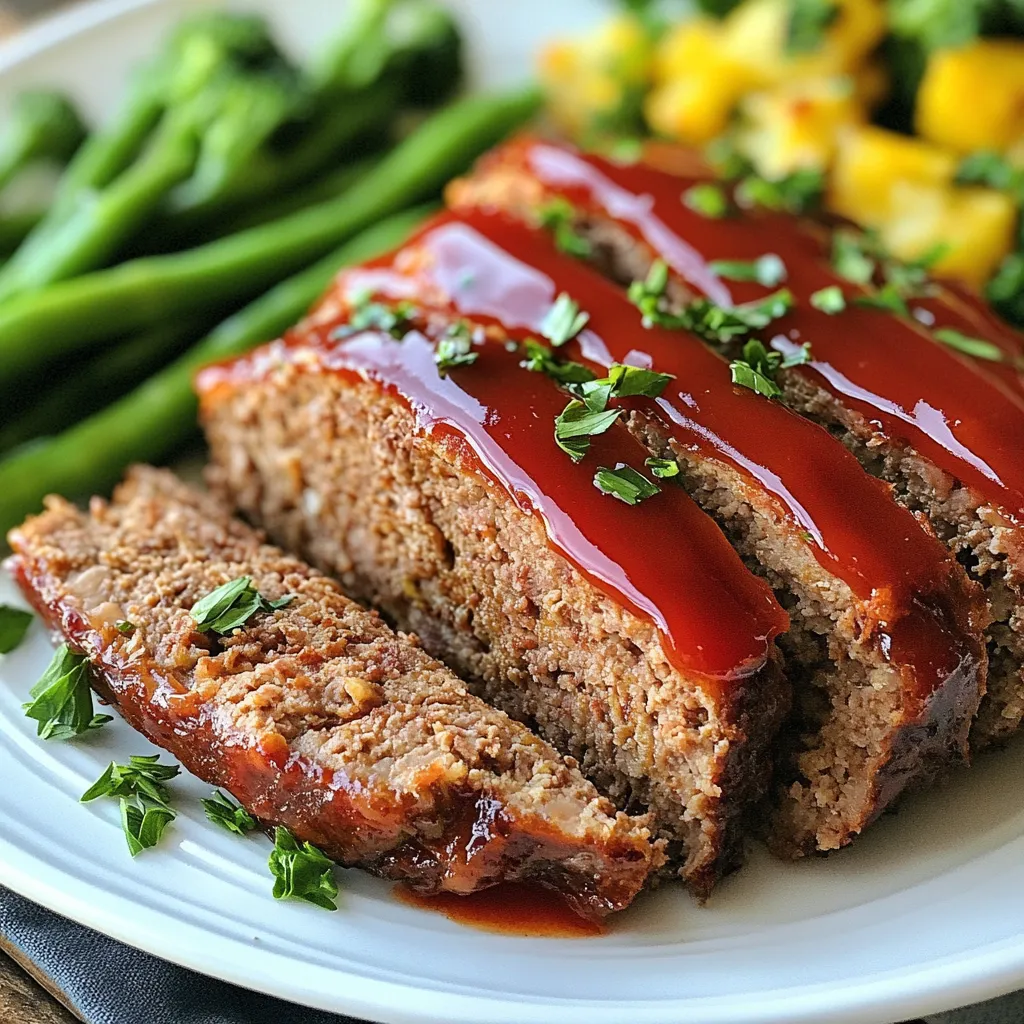 For your meatloaf, you will need: - 1 lb ground beef - 1/2 lb ground turkey These two meats blend well together. The beef adds flavor, while the turkey keeps it light. Next, gather these wet ingredients: - 1 small onion, finely chopped - 2 cloves garlic, minced - 1 cup breadcrumbs - 1/4 cup milk - 1 egg - 2 tablespoons Worcestershire sauce - 1 tablespoon ketchup The onion and garlic give a great taste. The egg helps bind the mixture, while the milk keeps it moist. Finally, you need seasonings and toppings: - 1 teaspoon dried parsley - 1 teaspoon dried oregano - Salt and pepper to taste - 1/2 cup ketchup (for topping) These seasonings add depth. The ketchup on top creates a nice glaze. This combination makes the meatloaf flavorful and fun! {{ingredient_image_1}} Start by grabbing a large mixing bowl. Add 1 pound of ground beef and 1/2 pound of ground turkey. Next, toss in 1 small onion, finely chopped, and 2 cloves of minced garlic. Add in 1 cup of breadcrumbs, 1/4 cup of milk, and 1 egg. Pour in 2 tablespoons of Worcestershire sauce and 1 tablespoon of ketchup. Now, sprinkle in 1 teaspoon each of dried parsley and dried oregano. Finally, add salt and pepper to taste. Mix everything with your hands. Be careful not to overmix; this keeps the meatloaf tender. Once mixed, shape the meat mixture into a loaf. Aim for a size of about 8 inches long and 4 inches wide. This shape helps it cook evenly in the air fryer. Make sure it’s not too thick, so it cooks well. Place the formed meatloaf on a plate. You can cover it with plastic wrap if you want to chill it for a bit before cooking. Now, preheat your air fryer to 320°F (160°C). Once ready, carefully place the meatloaf in the air fryer basket. Cook it for 25 to 30 minutes. Use a meat thermometer to check the internal temperature. It should reach 160°F (70°C). After 20 minutes, take the meatloaf out briefly. Spread 1/2 cup of ketchup on top for a tasty glaze. Return it to the air fryer to finish cooking. Once done, let the meatloaf rest for 5 minutes before slicing. This resting time helps keep it juicy. Enjoy your meal! When making meatloaf, mixing is key but don’t go overboard. Overmixing makes the meatloaf tough. Just blend the ingredients until mixed. Use your hands for the best results. This way, your meatloaf stays tender. A gentle touch is all you need. Cooking at the right temperature is a must. Set your air fryer to 320°F (160°C). This heat cooks the meatloaf evenly. Use a meat thermometer to check for doneness. Aim for an internal temperature of 160°F (70°C). This ensures safe and tasty meatloaf. Moisture adds flavor and texture to your meatloaf. Use milk and egg to help keep it juicy. Adding breadcrumbs also helps absorb moisture. Cover the meatloaf with ketchup during cooking. This adds a nice glaze and locks in moisture. Let the meatloaf rest before slicing. This keeps all the juices inside. Pro Tips Use Lean Meat: Opt for lean ground beef and turkey to reduce fat content while keeping the meatloaf moist and tender. Rest Before Slicing: Let the meatloaf rest for at least 5 minutes after cooking to ensure juices redistribute for a juicier slice. Add Veggies: Mix in grated carrots or bell peppers for added flavor and nutrition without compromising texture. Experiment with Spices: Customize your meatloaf by adding spices like smoked paprika or chili flakes for an extra kick of flavor. {{image_2}} To make a leaner meatloaf, you can swap the ground beef for lean ground turkey or chicken. This change cuts fat while still keeping great flavor. You can also mix in some cooked lentils or beans for added protein and fiber without extra fat. These options keep your meal light and healthy, making it perfect for any diet. Adding BBQ sauce is a fun way to boost flavor. You can mix it into the meat blend or use it as a topping. For a smoky taste, try adding smoked paprika or chipotle powder. You can also experiment with different sauces like teriyaki or sweet chili sauce. Each sauce adds its own unique twist to the meatloaf, making it exciting to eat. Adding veggies to your meatloaf makes it more nutritious. Consider mixing in finely chopped bell peppers, carrots, or spinach. You can sauté them first for extra flavor and softness. Mushrooms also work well, adding a nice earthy taste. These add-ins not only enhance the texture but also increase the vitamins in your meal. After enjoying your air fryer meatloaf, store leftovers in the fridge. Place slices in an airtight container. This keeps the meatloaf fresh for about four days. If you want to keep it longer, consider freezing it. To freeze the meatloaf, wrap it tightly in plastic wrap. Then, place it in a freezer bag. Make sure to label the bag with the date. This method lets the meatloaf stay good for up to three months. When you are ready to eat it, thaw it overnight in the fridge. To reheat your meatloaf, use the air fryer for the best results. Preheat the air fryer to 320°F (160°C). Place the meatloaf slices in the basket. Heat for about 10 minutes or until warm. You can also use a microwave, but the air fryer keeps the texture better. Enjoy your tasty meatloaf again! Yes, you can use just one type of meat. Ground beef works well alone. You can also try ground turkey for a lighter option. Just remember to adjust cooking times if you change the meat type. Using one meat may change the flavor and texture slightly. Ground beef gives a rich taste, while turkey is milder. Check the meatloaf's internal temperature. It should reach 160°F (70°C) for safety. Use a meat thermometer for accuracy. If you don’t have one, you can cut into the meatloaf. The inside should not be pink, and juices should run clear. Remember, letting it rest for 5 minutes helps it firm up for slicing. Absolutely! Mini meatloaves cook quickly and are fun to make. Simply shape the mixture into smaller loaves, about 4 inches long. They will cook faster, so check them after 15-20 minutes. Mini versions are great for meal prep or kids. Plus, they look cute on a plate! This blog post covered how to make a tasty meatloaf in an air fryer. We discussed each ingredient type and how they blend for flavor. Next, I gave clear steps for making, forming, and cooking your meatloaf. I shared tips to keep it moist and how to store leftovers. Lastly, I offered fun variations for everyone. Try these methods for your best meatloaf. Happy cooking!