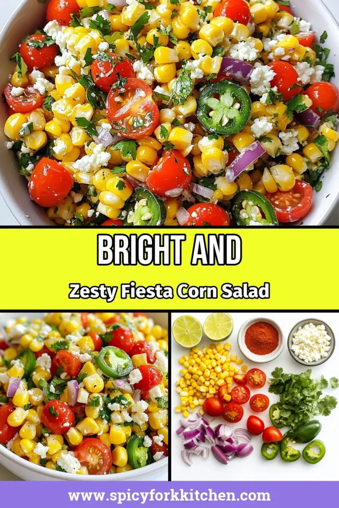 Elevate your summer gatherings with this delicious Fiesta Corn Salad recipe! This fresh corn salad with feta combines vibrant veggies, zesty jalapeño, and creamy feta for a perfect balance of flavors. Create this easy corn salad with jalapeño in just 15 minutes for a healthy corn salad with vegetables that's bursting with freshness. Perfect for picnics or BBQs! Save this recipe and try it today. #FiestaCornSalad #SummerSalad #HealthyRecipes #CornSalad