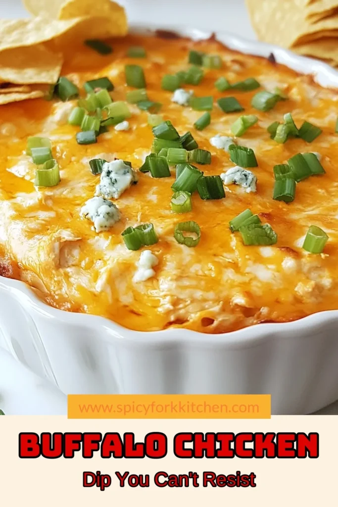 Elevate your party with this irresistible Buffalo chicken dip recipe! This creamy buffalo dip combines shredded chicken, cream cheese, and sharp cheddar for a flavorful experience. Perfect as an easy buffalo chicken dip or a baked buffalo chicken dip that's sure to impress your guests. Serve it warm with tortilla chips for a fantastic party dip recipe. Get ready to make your gatherings unforgettable! Save this recipe for your next event! #BuffaloChickenDip #PartyDipRecipes #EasyBuffaloChickenDip #BakedBuffaloChickenDip