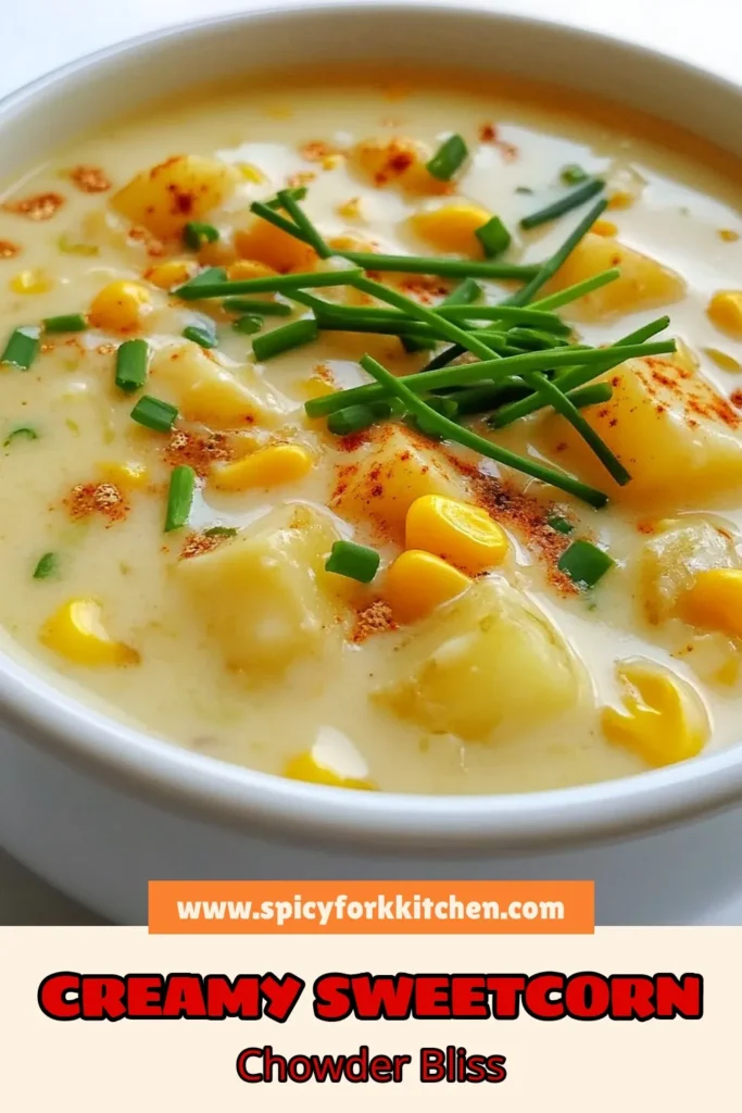 Discover the ultimate sweetcorn chowder recipe that’s perfect for any season! This creamy corn soup combines fresh sweet corn and flavorful vegetable broth, making it the best corn chowder for your family. Plus, it's a delicious vegan chowder option when you substitute coconut milk! Easy to prepare in just 35 minutes, you'll love serving this comforting vegetable broth chowder. Save this recipe now for a cozy meal! #SweetcornChowder #CreamyCornSoup #VeganChowder #BestCornChowder