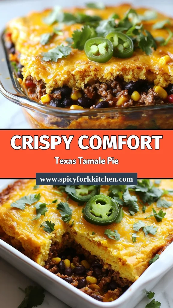 Discover the perfect dish for your next family dinner with this Texas Tamale Pie Casserole! This easy casserole recipe combines ground beef, black beans, and a flavorful cornbread topping for a delicious one-pot Tex-Mex meal. Ideal for weeknight meals or meal prep, this dish is sure to please everyone. Try this mouthwatering casserole tonight and enjoy comforting cornbread meal ideas. Save this recipe for later! #TexasTamalePieCasserole #EasyCasseroleRecipes #GroundBeefCasserole #OnePotTexMexDishes