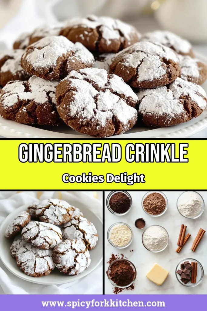 Indulge in the magic of the holidays with these irresistible Gingerbread Crinkle Cookies! Perfect for your holiday cookie recipes, this crinkle cookie recipe combines soft gingerbread flavors with a festive twist. These delightful Christmas dessert ideas will impress your family and friends. Don't miss out—try making these delicious cookies today! Save this recipe for your holiday baking! #GingerbreadCrinkleCookies #ChristmasDessert #HolidayBaking #CookieRecipe