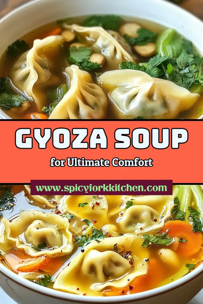Warm up with this easy gyoza soup recipe that brings comfort to your weeknight dinners. This delicious chicken gyoza soup combines savory broth, store-bought gyoza, and fresh veggies for a satisfying meal in just 30 minutes. Perfect for busy nights, this comforting Asian soup is a must-try! Save this quick weeknight dinner recipe for your next cozy night in. #GyozaSoup #AsianSoups #QuickDinner #ComfortFood
