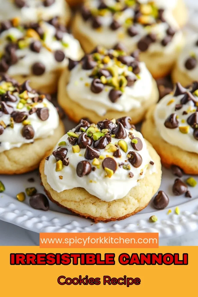 Discover the delight of easy cannoli cookies with this simple ricotta cheese cookies recipe that combines rich flavors and textures. Perfect for any occasion, these cannoli dessert cookies are made with mini chocolate chips and topped with crunchy pistachios. Enjoy a twist on classic chocolate chip cookies with this effortless recipe. Pin this easy cannoli cookies treat now and impress your friends! #CannoliCookies #RicottaCookies #DessertRecipe #PistachioCookies
